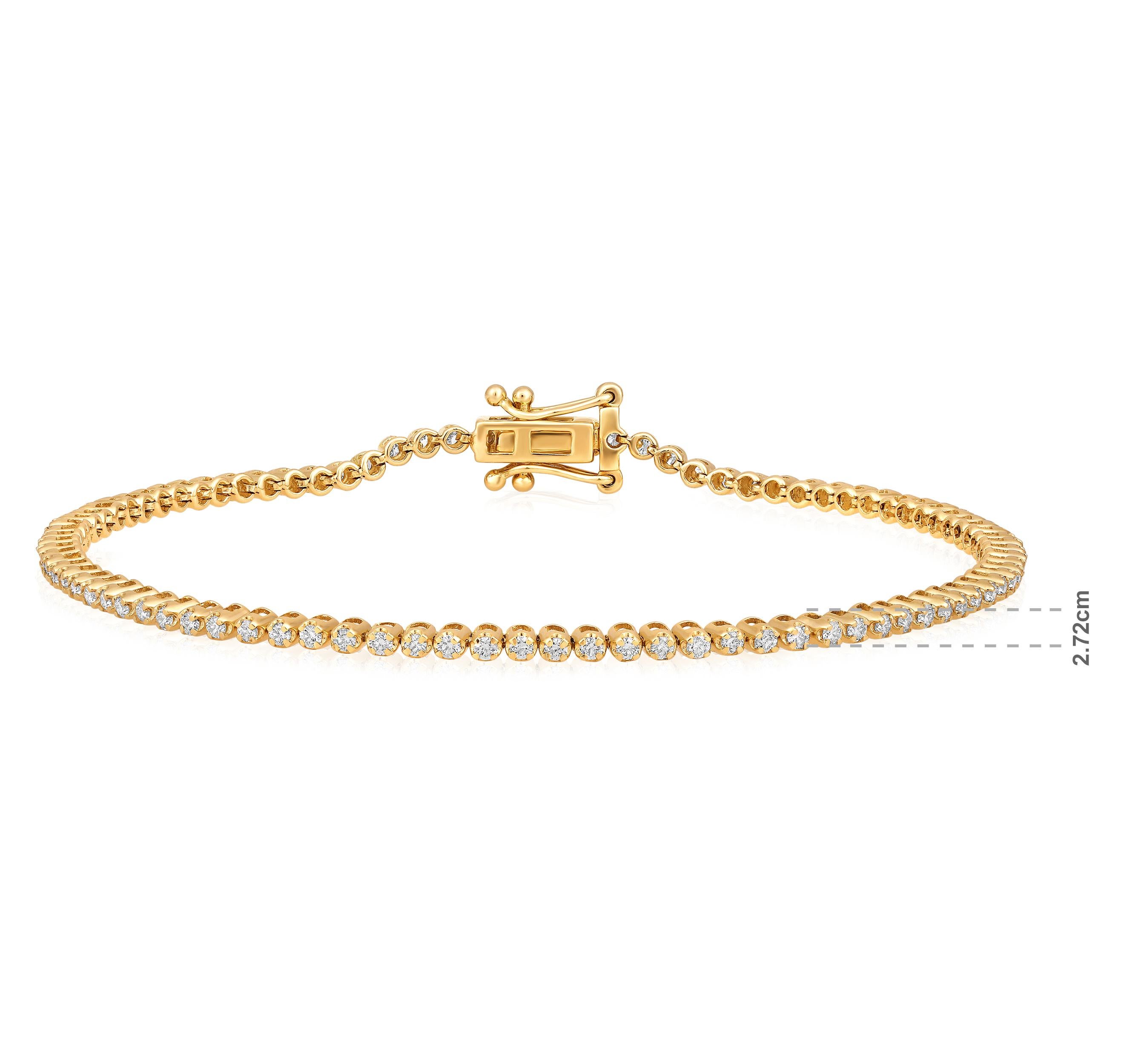 Contemporary Certified 14K Gold 1ct Natural Diamond F-VS 2.7mm Tiger Prong Tennis Bracelet For Sale