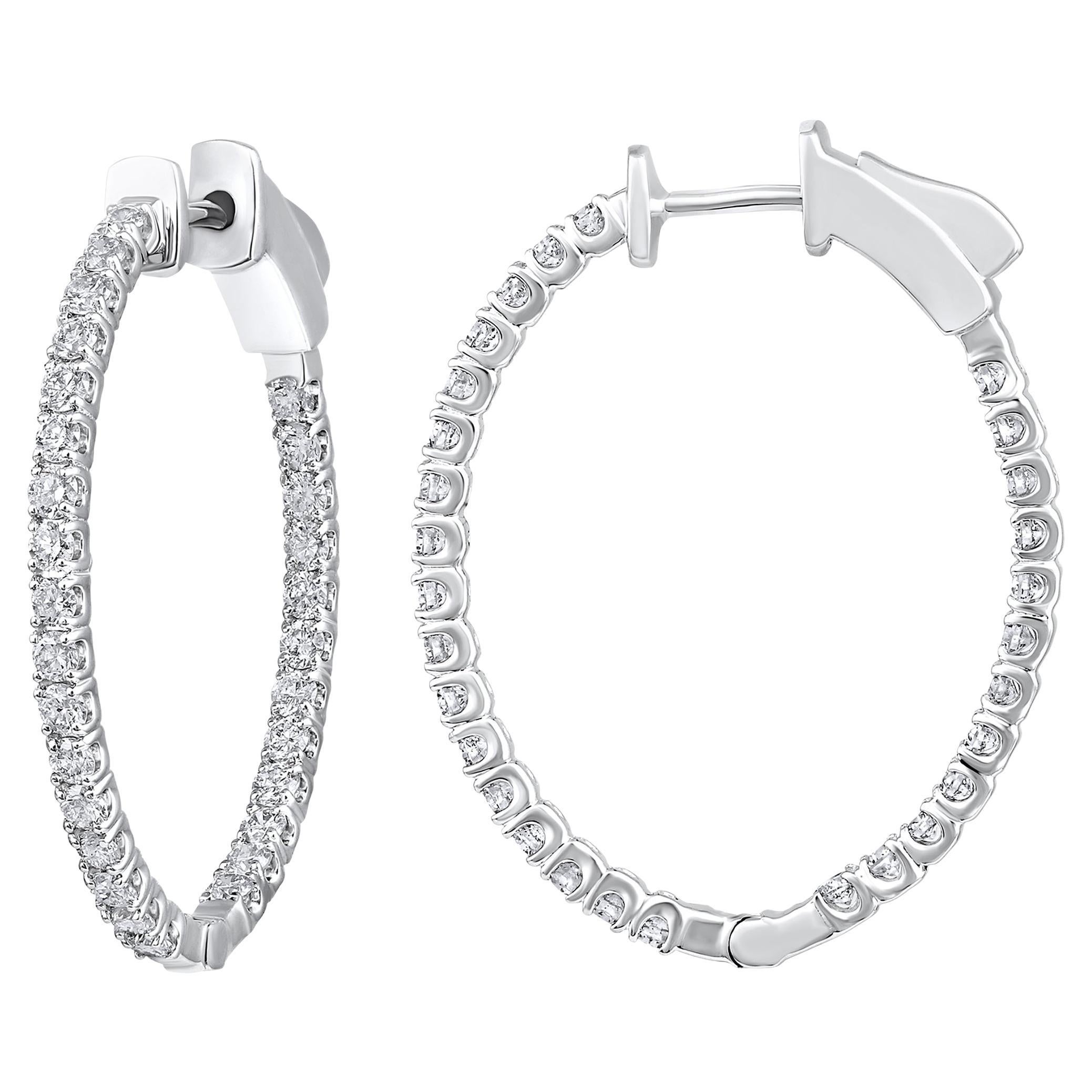 Zertifizierte 14K Gold 1ct natürlichen Diamanten Oval Inside Out 26mm Hoop White Ohrringe
