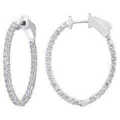 Certified 14k Gold 1 Carat Natural Diamond Oval Inside Out Hoop White Earrings