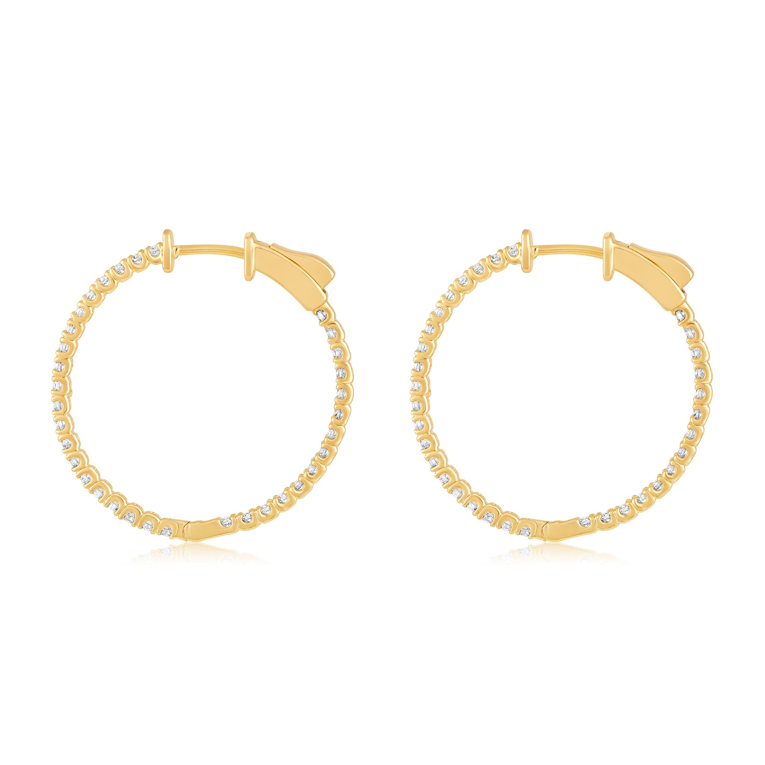 Brilliant Cut Certified 14k Gold 1 Carat Natural Diamond Round Inside Out Hoop Earrings For Sale