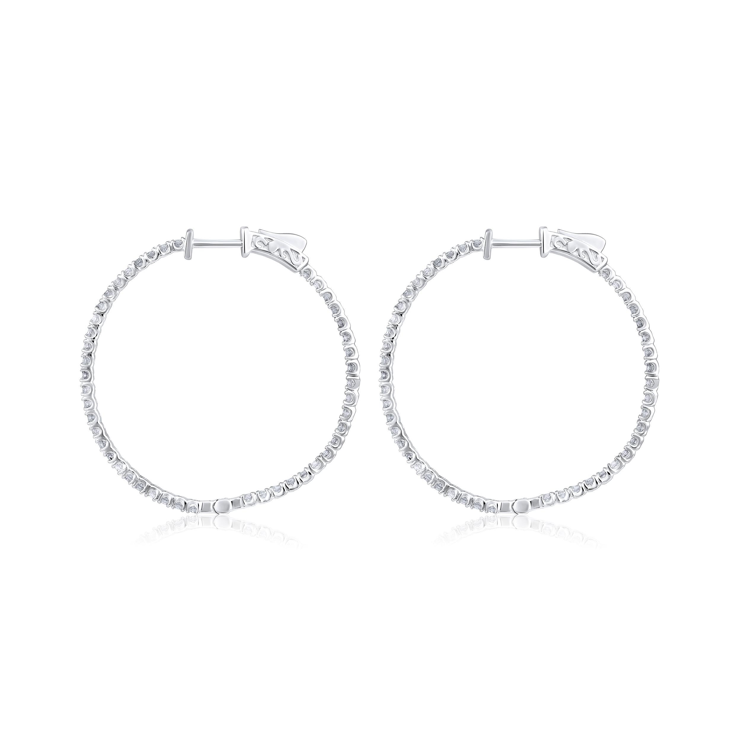 Brilliant Cut Certified 14k Gold 1 Carat Natural Diamond Round Inside Out Hoop White Earrings For Sale