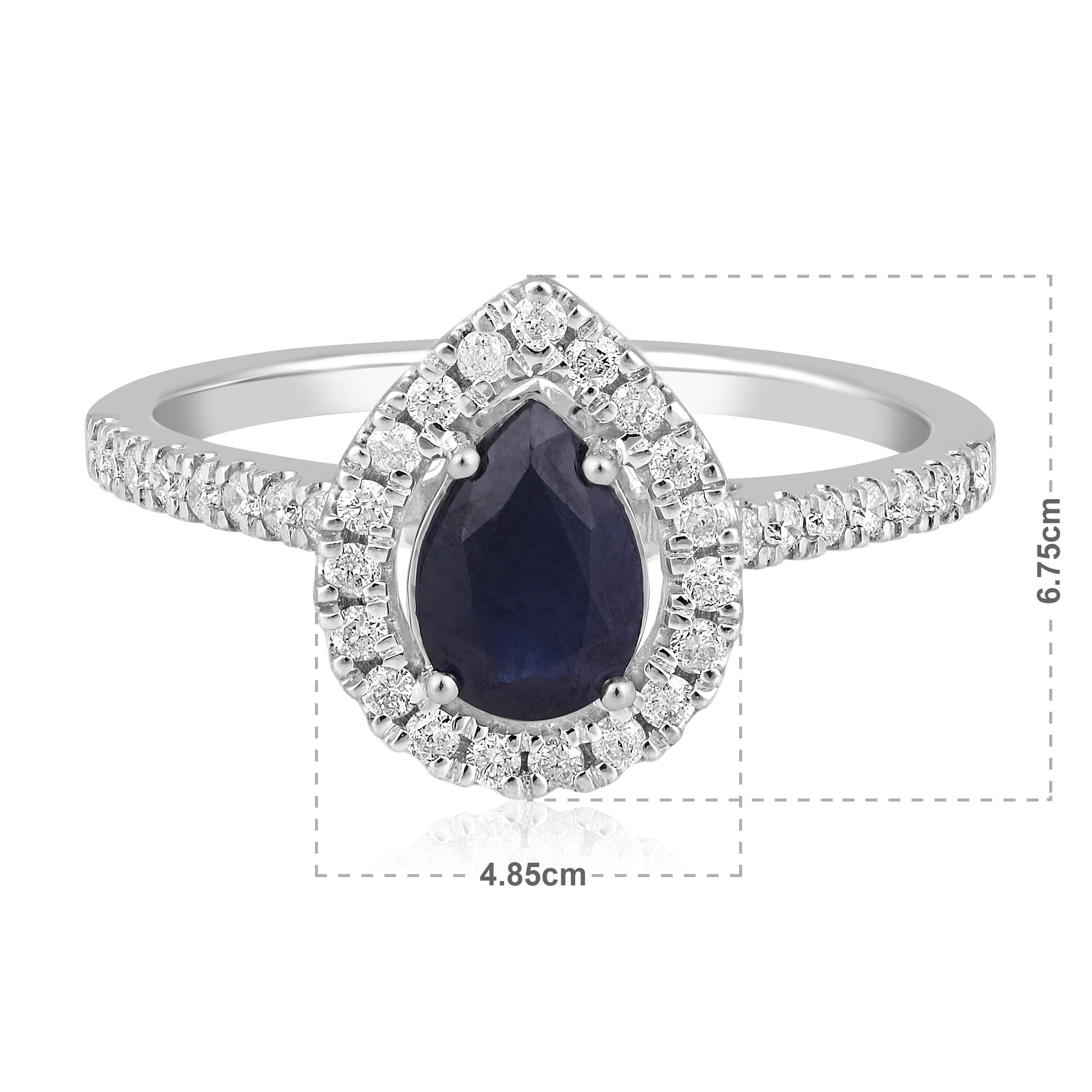 Pear Cut Certified 14K Gold 1ct Natural Diamond w/ Sapphire Pear Solitaire Halo Ring For Sale