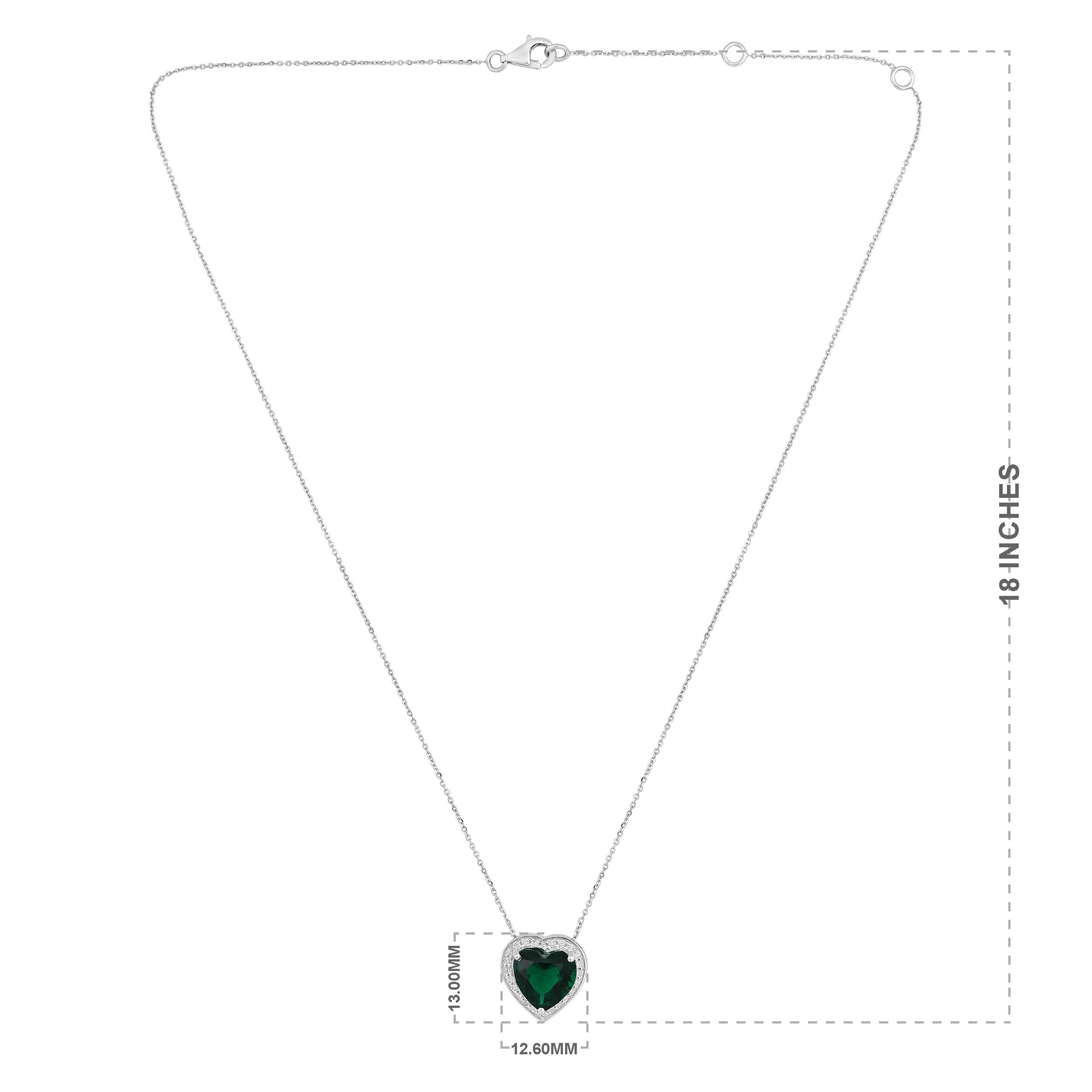Brilliant Cut Certified 14k Gold 2.2ct Natural Diamond w/ Lab Emerald Heart Halo Necklace For Sale