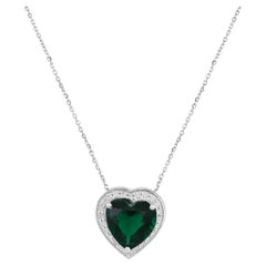 Halskette, zertifiziert 14k Gold 2.2 Karat natürlicher Diamant mit Lab Smaragd Herz Halo