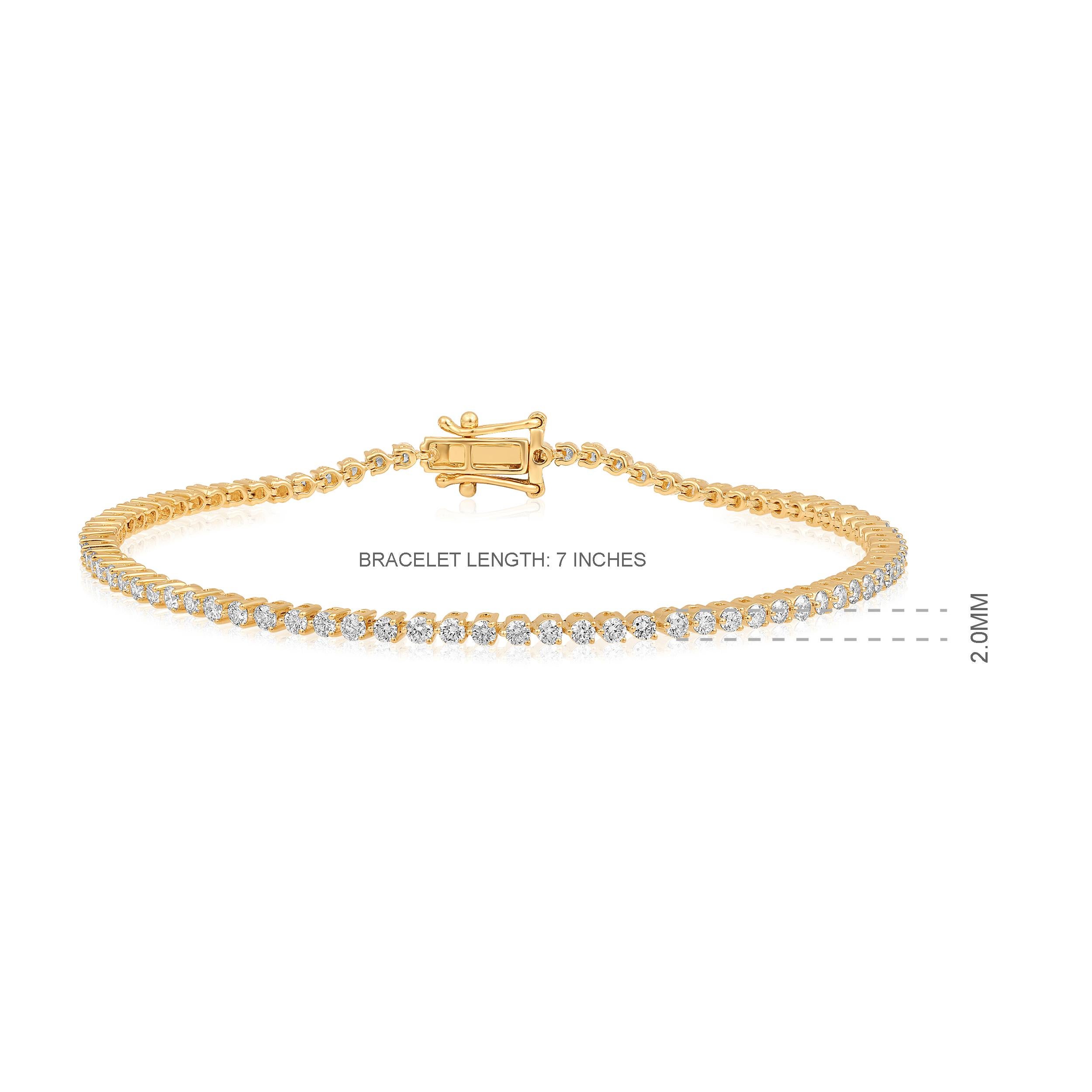Contemporary Certified 14k Gold 2 Carat Natural Diamond 3 Prong Tennis Wedding White Bracelet For Sale