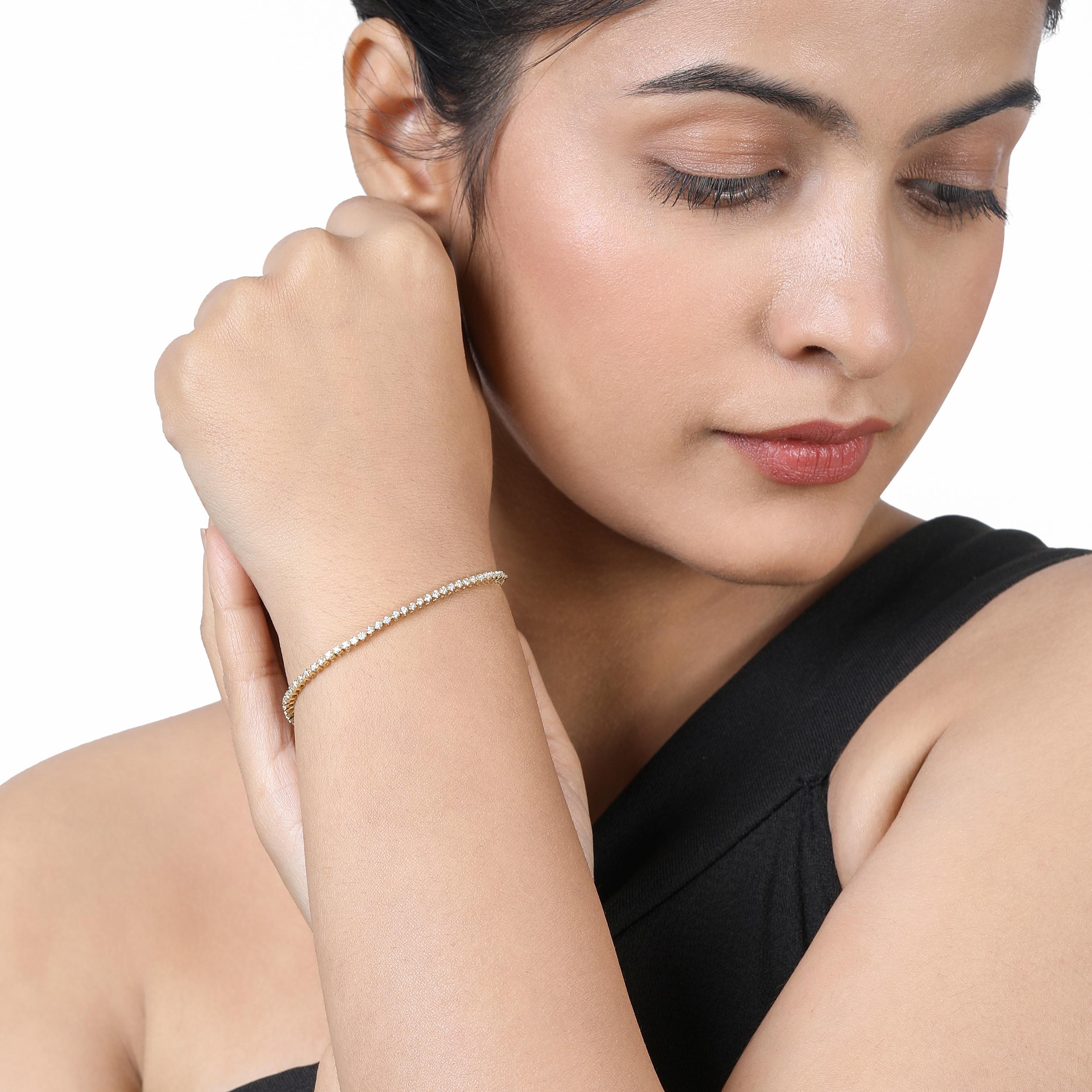 Zertifiziertes 14K Gold 2ct Natürlicher Diamant F-VS 3,25mm Tiger Prong Tennisarmband (Brillantschliff) im Angebot