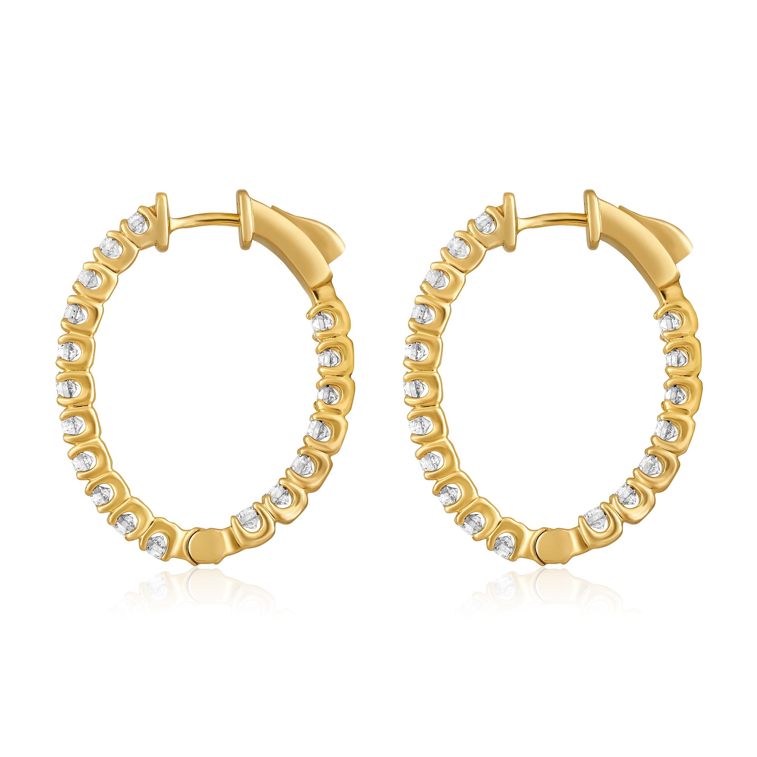Certified 14K Gold 2ct Natural Diamond F-VS Oval Inside Out 26mm Hoop Earrings