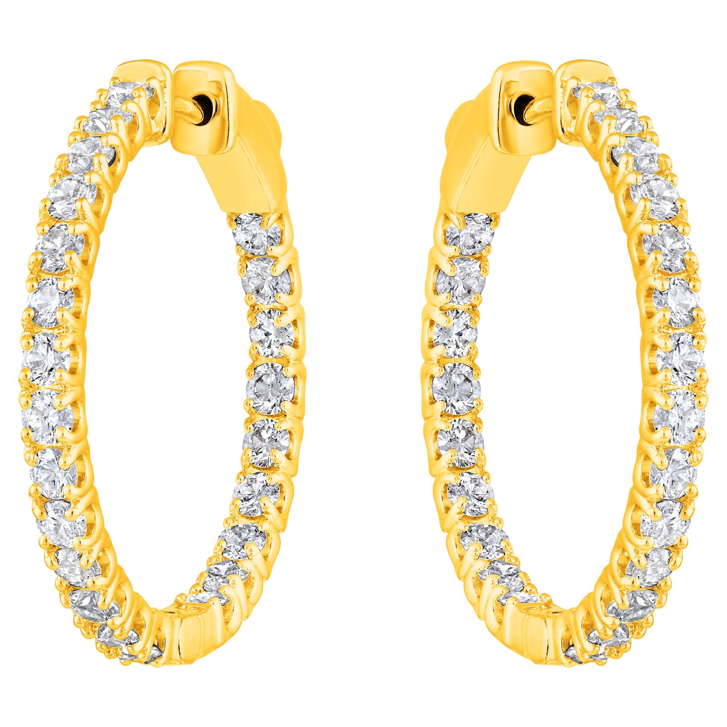 Certified 14K Gold 2ct Natural Diamond G-SI Round Inside Out 26mm Hoop Earrings
