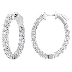 Certified 14k Gold 2 Carat Natural Diamond Oval Inside Out Hoop White Earrings
