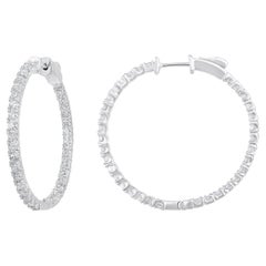 Certified 14k Gold 2 Carat Natural Diamond Round Inside Out Hoop White Earrings