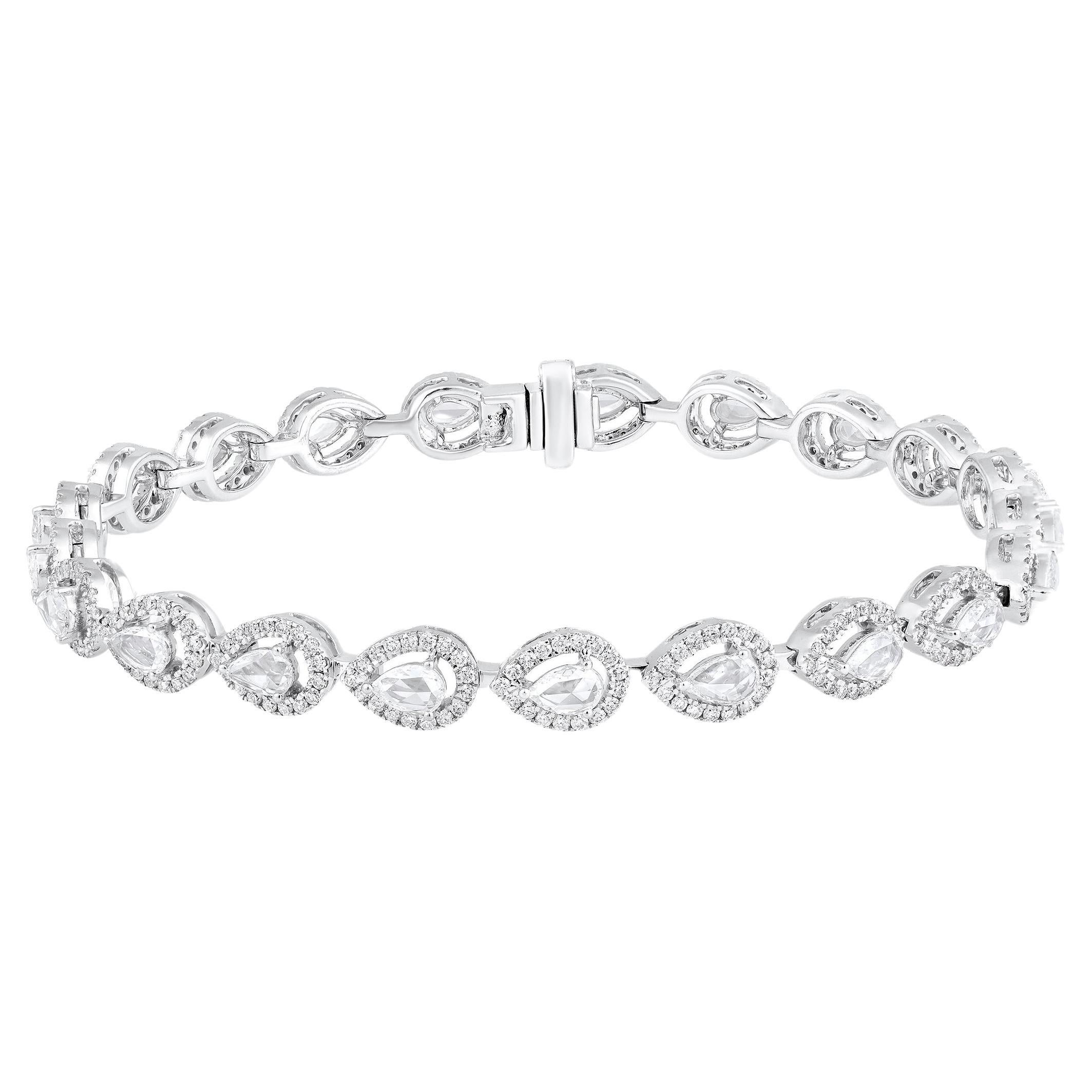 Bracelet tennis en or 14 carats certifié F-VVS avec diamants naturels taille poire de 3,2 carats en vente