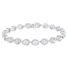 Certified 14K Gold 3.2ct Natural Diamond F-VVS Rose-Cut Pear Halo Tennis Bracele