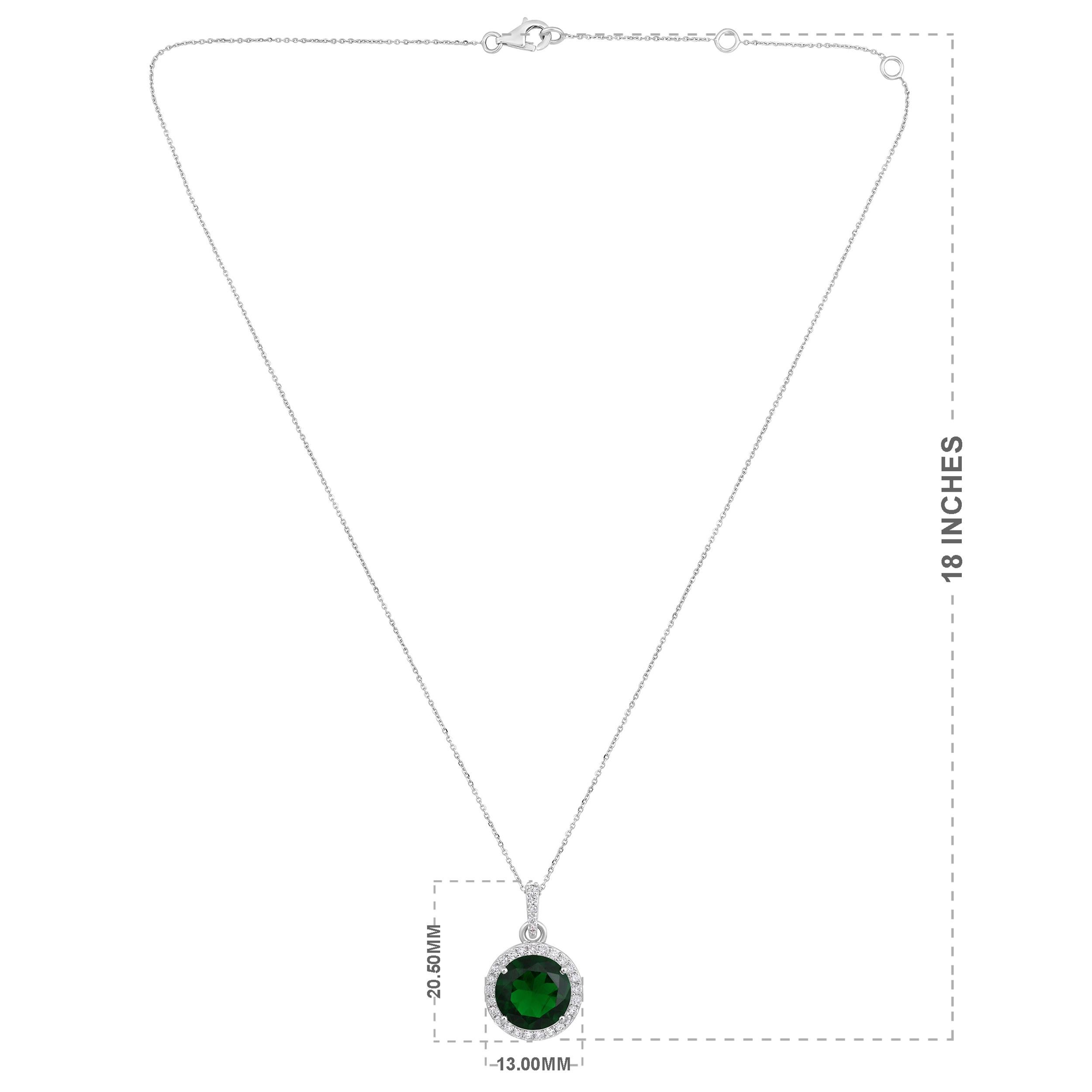 Brilliant Cut Certified 14k Gold 3.2ct Natural Diamond w/ Lab Emerald Round Halo Necklace For Sale