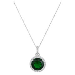 Certified 14k Gold 3.2ct Natural Diamond w/ Lab Emerald Round Halo Necklace