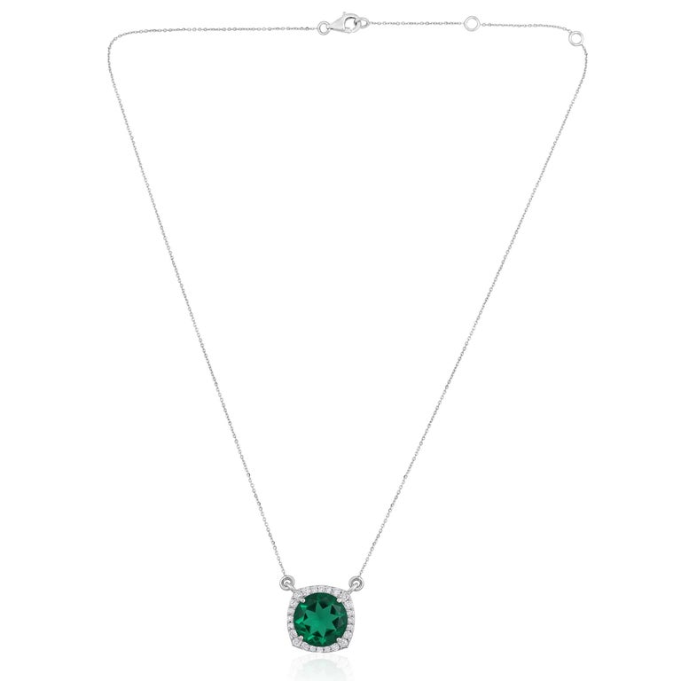 Certified 14k Gold 3.5ct Natural Diamond w/ Lab Emerald Round Halo