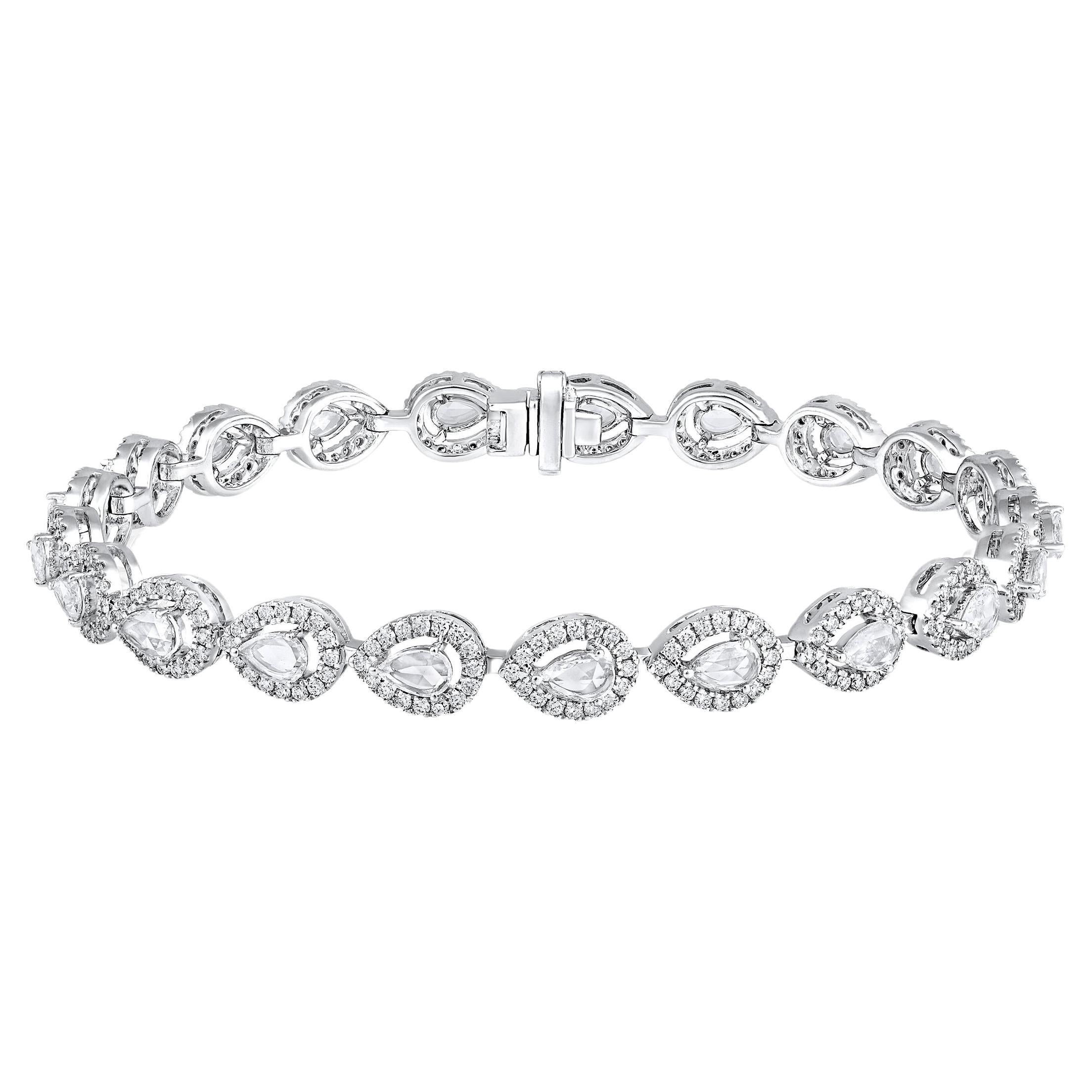 Bracelet tennis en or 14 carats certifié F-VVS avec diamants naturels de 3,6 carats taillés en poire