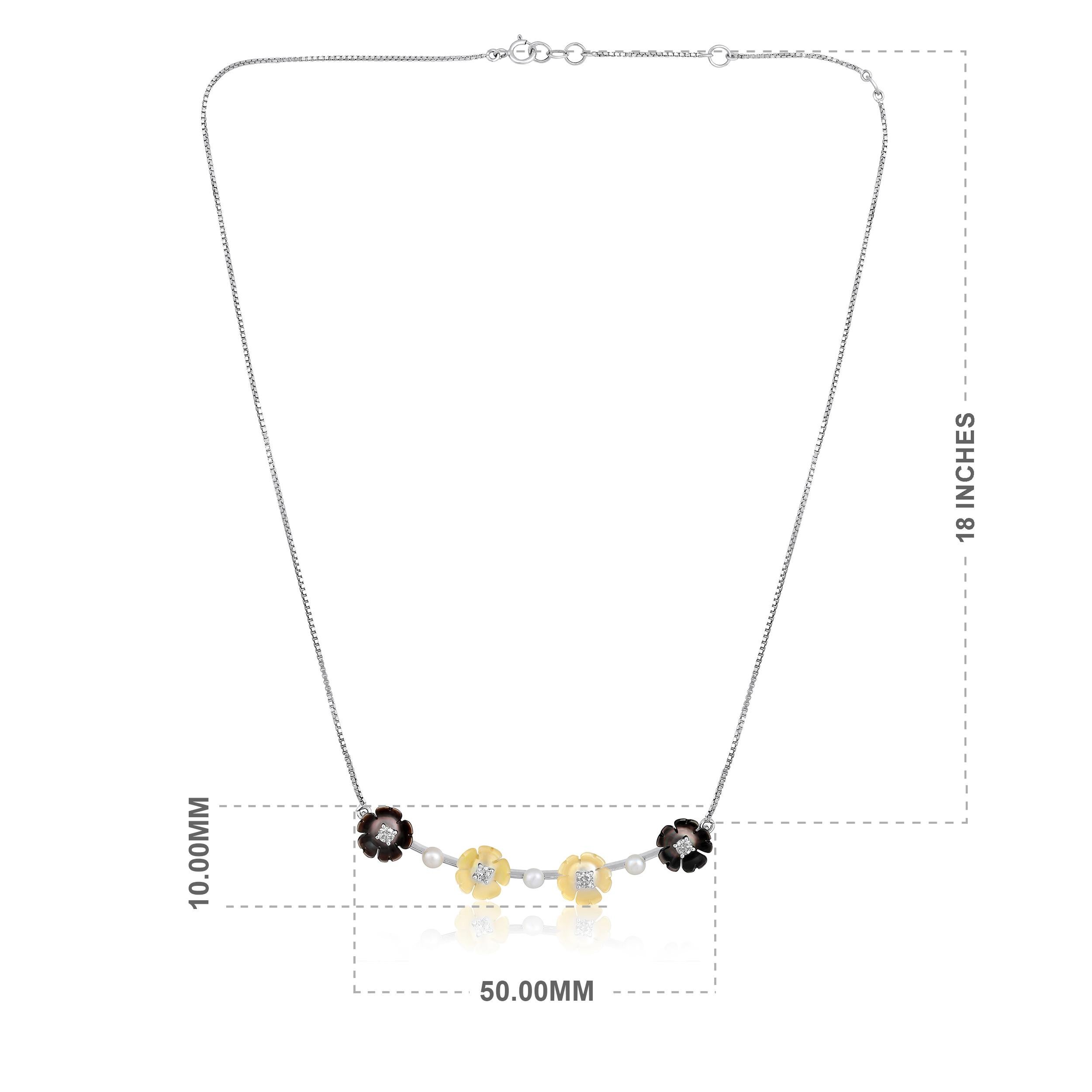 Taille brillant Collier en or 14 carats certifié avec diamants naturels de 3,9 carats et perles à barre de fleurs noires en vente