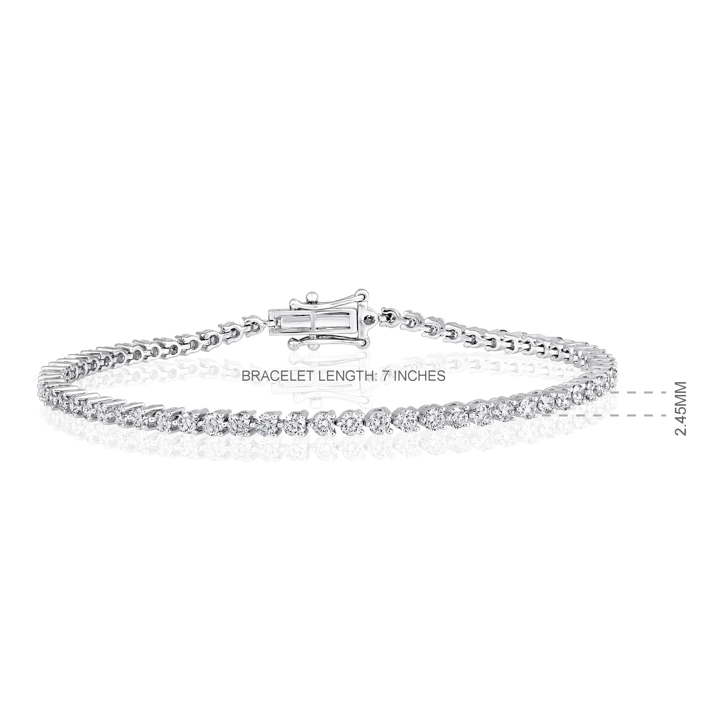 Taille brillant Bracelet de mariage tennis à 3 griffes en or 14 carats certifié avec diamants naturels de 3 carats en vente