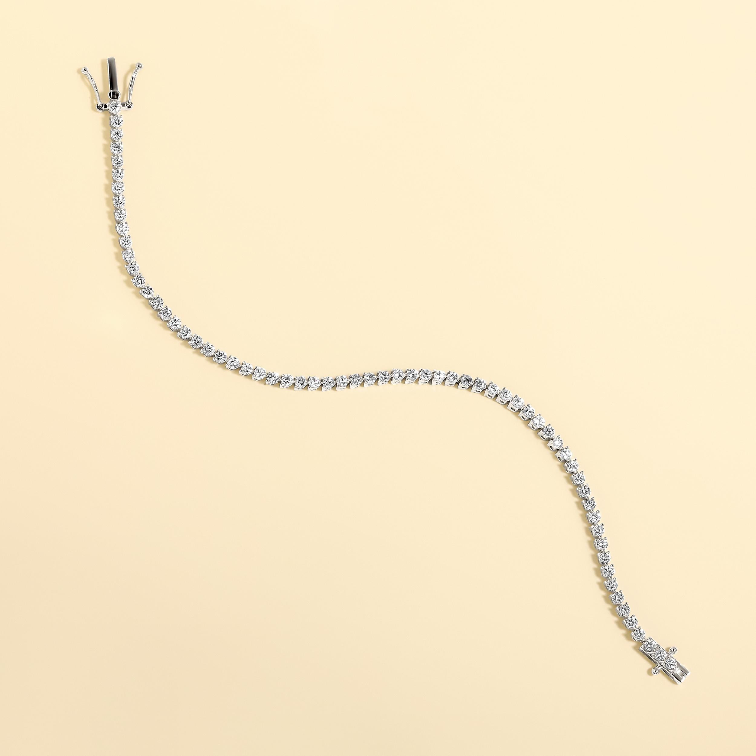 Bracelet de mariage tennis à 3 griffes en or 14 carats certifié avec diamants naturels de 3 carats Neuf - En vente à Los Angeles, CA