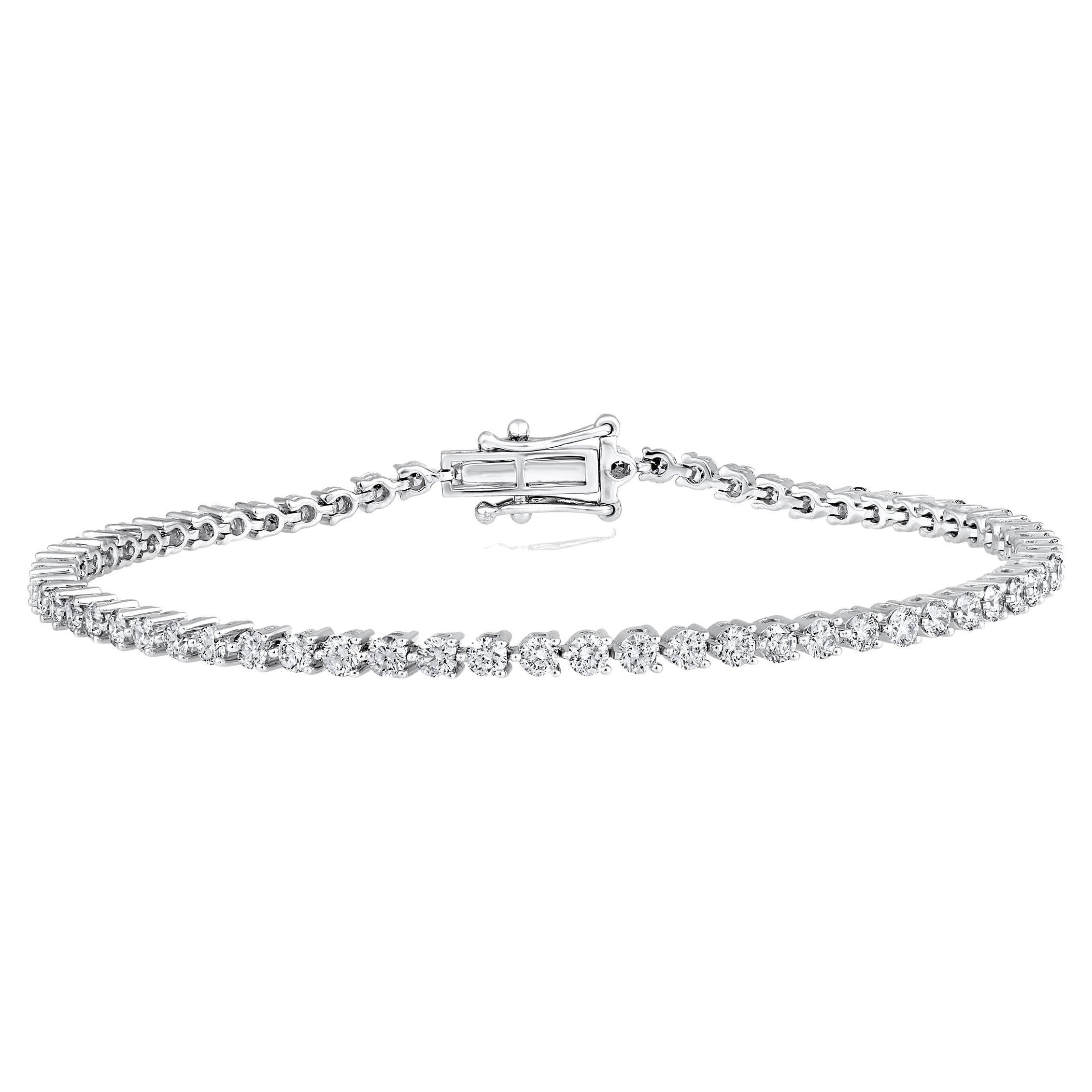 Bracelet de mariage tennis à 3 griffes en or 14 carats certifié avec diamants naturels de 3 carats en vente