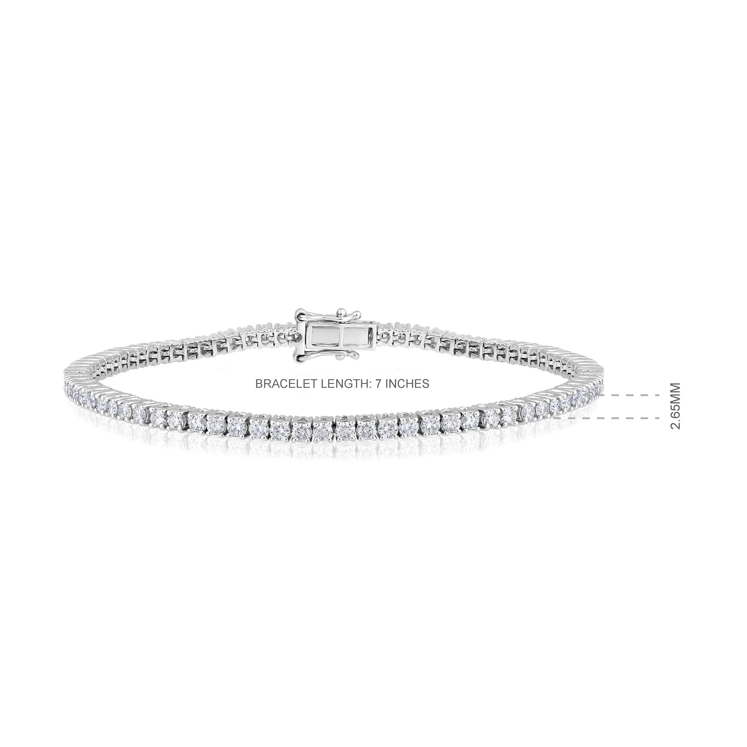 Brilliant Cut Certified 14k Gold 3 Carat Natural Diamond 4 Prong Tennis Wedding Bracelet