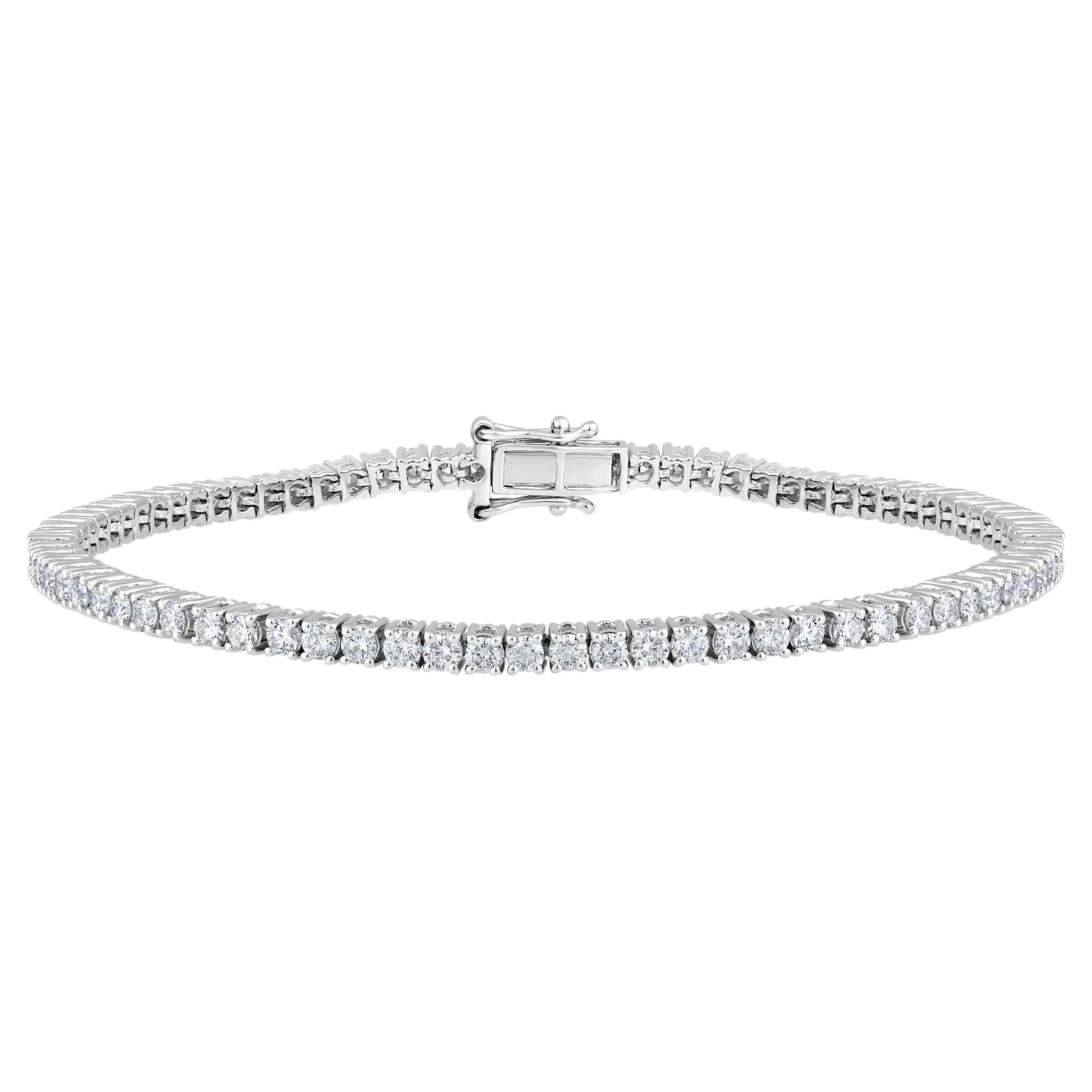 Certified 14k Gold 3 Carat Natural Diamond 4 Prong Tennis Wedding Bracelet