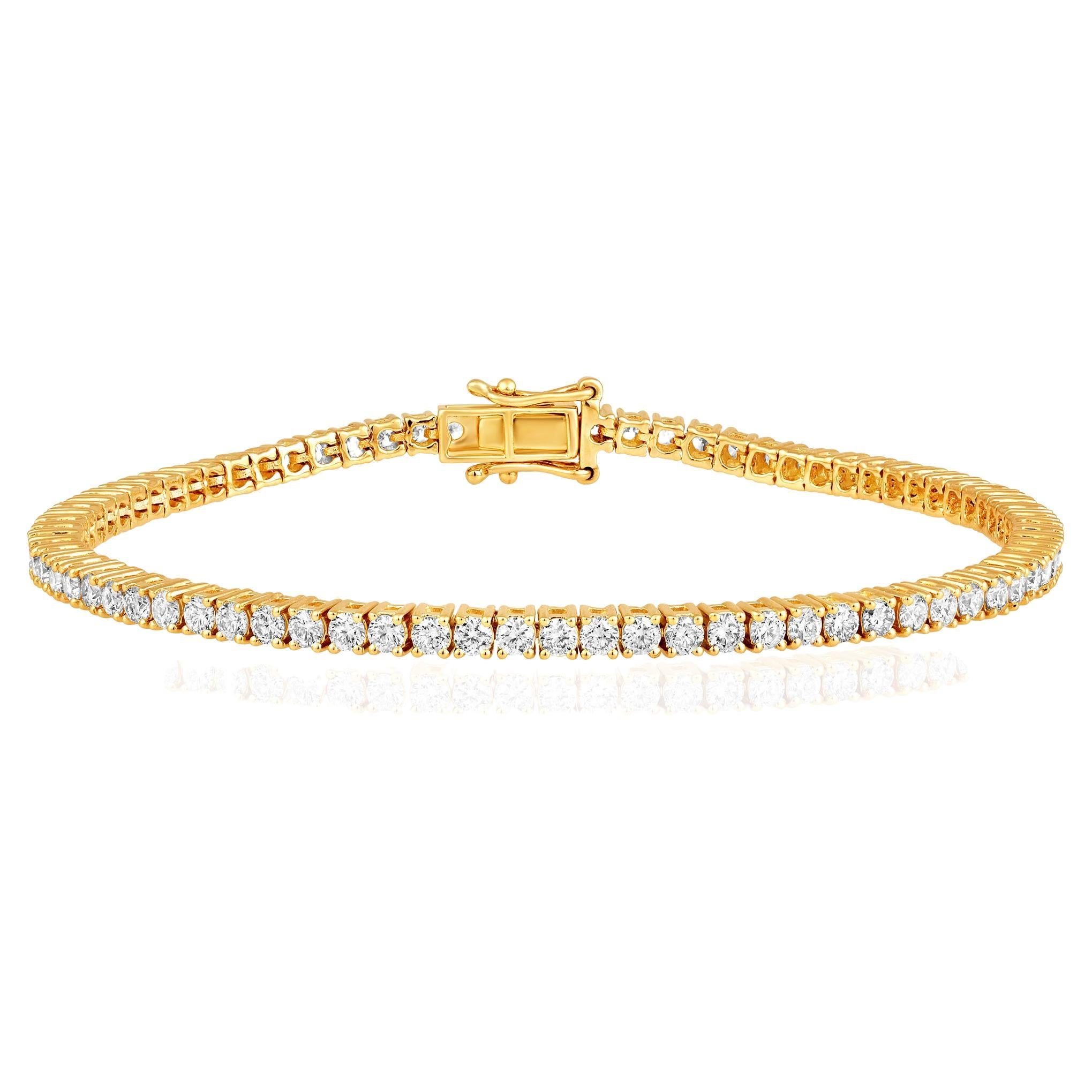 Bracelet de mariage tennis à 4 griffes en or 14 carats certifié avec diamants naturels de 3 carats