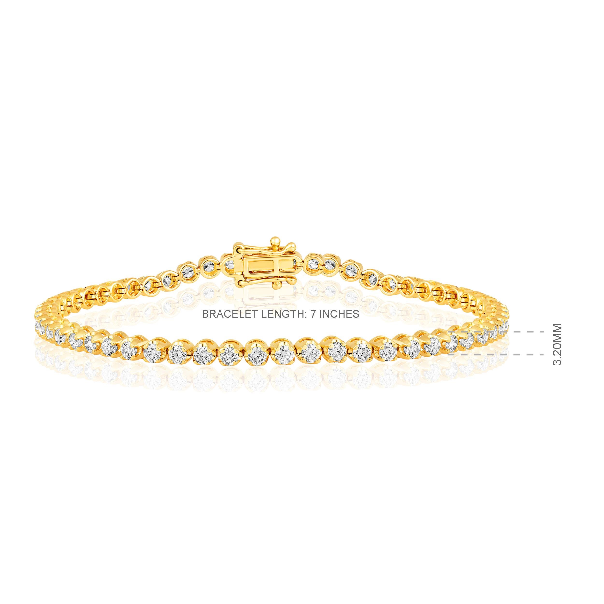 Contemporary Certified 14k Gold 3 Carat Natural Diamond Tiger Prong Tennis Wedding Bracelet For Sale