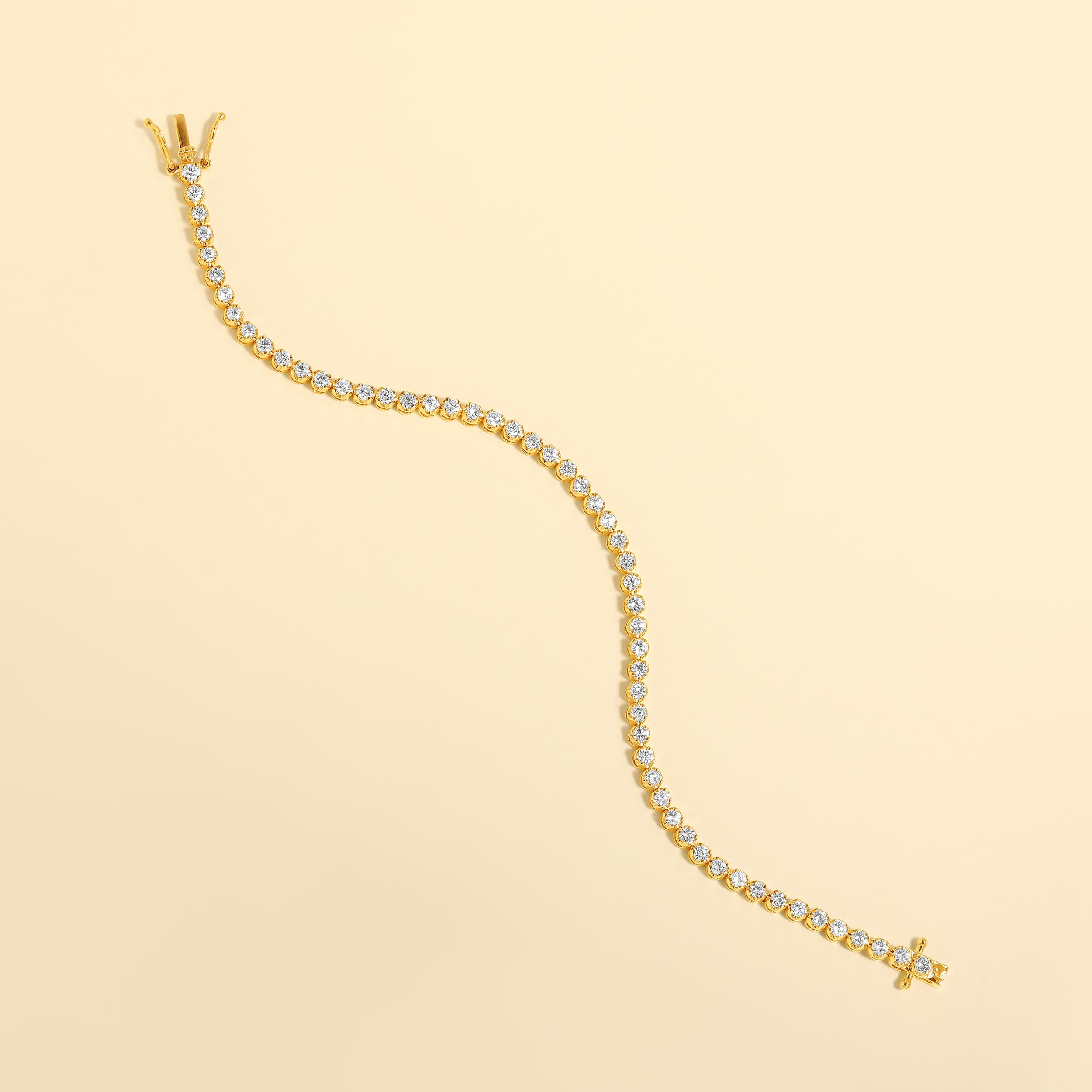 Brilliant Cut Certified 14k Gold 3 Carat Natural Diamond Tiger Prong Tennis Wedding Bracelet For Sale