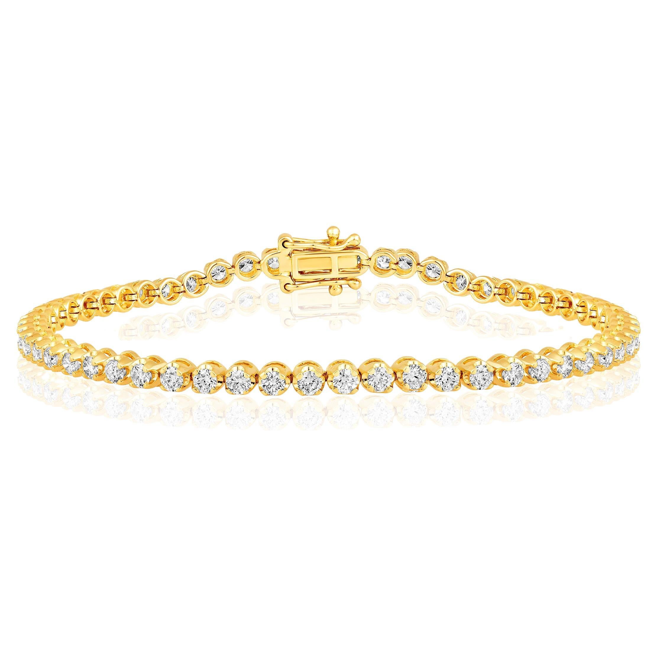 Certified 14k Gold 3 Carat Natural Diamond Tiger Prong Tennis Wedding Bracelet For Sale