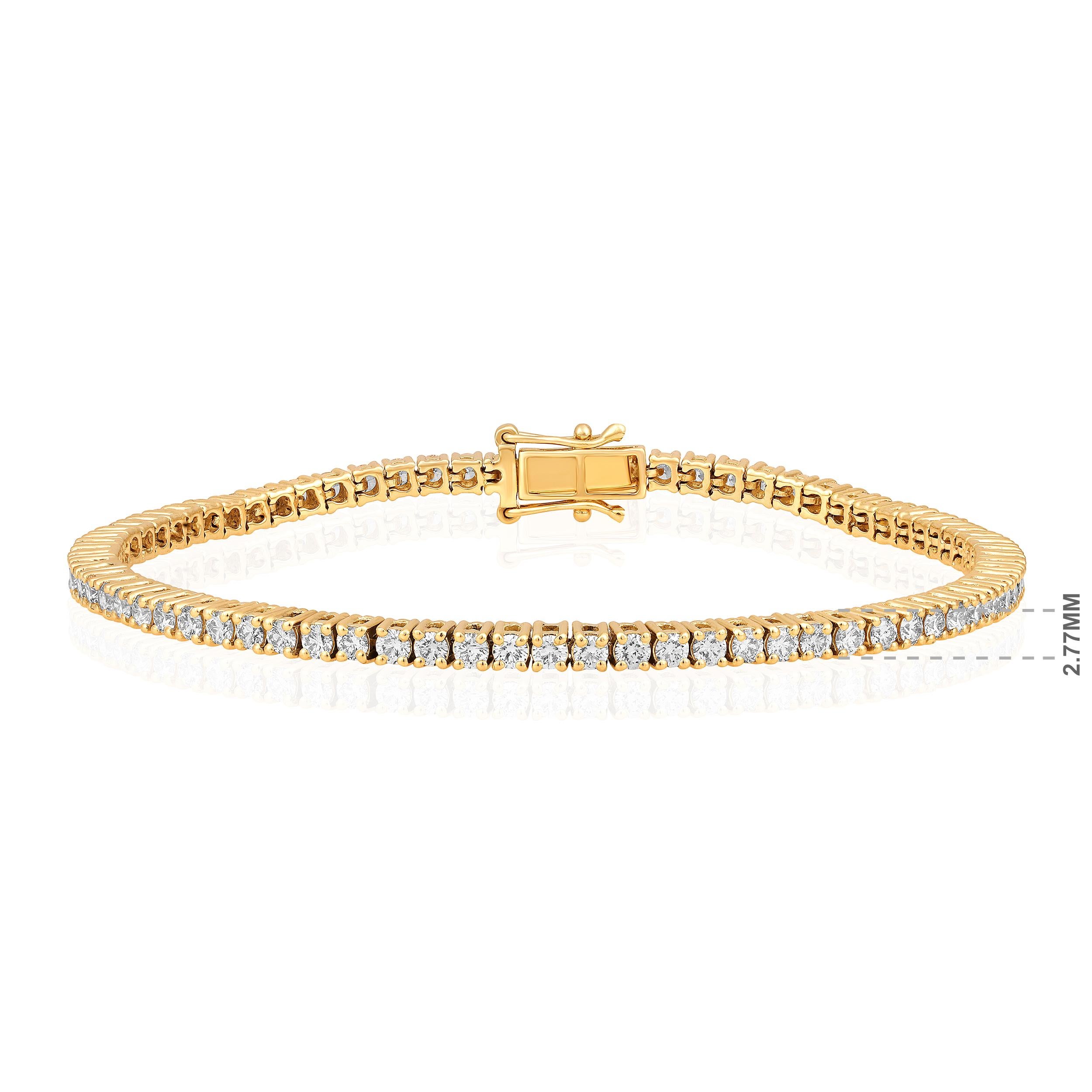 Contemporary Certified 14K Gold 3ct Natural Diamond G-VS 2.8mm 4 Prong Wedding Tennis Bracele For Sale