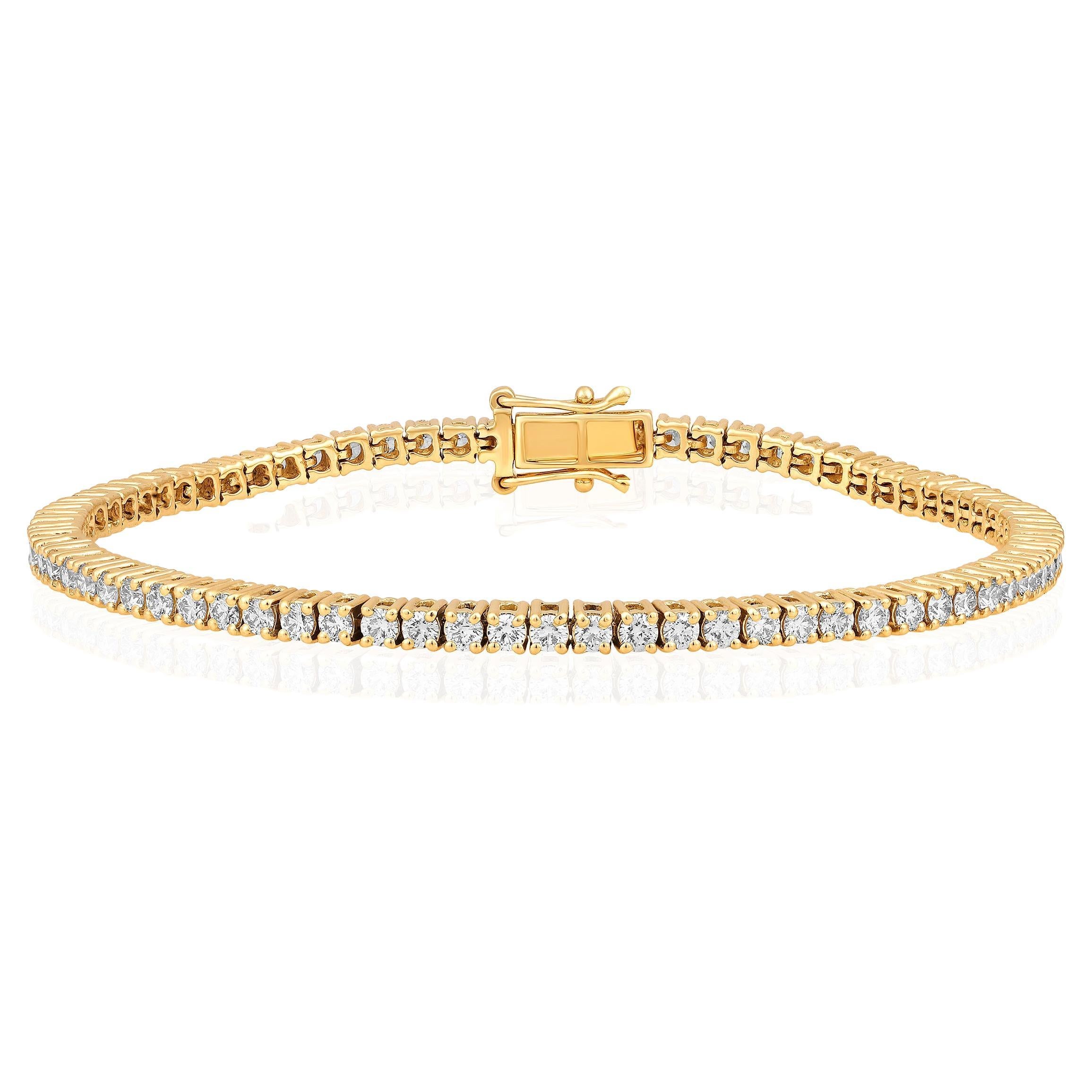 Bracelet tennis de mariage à 4 griffes en or 14 carats avec diamants naturels de 3 carats certifiés G-VS, 2,8 mm