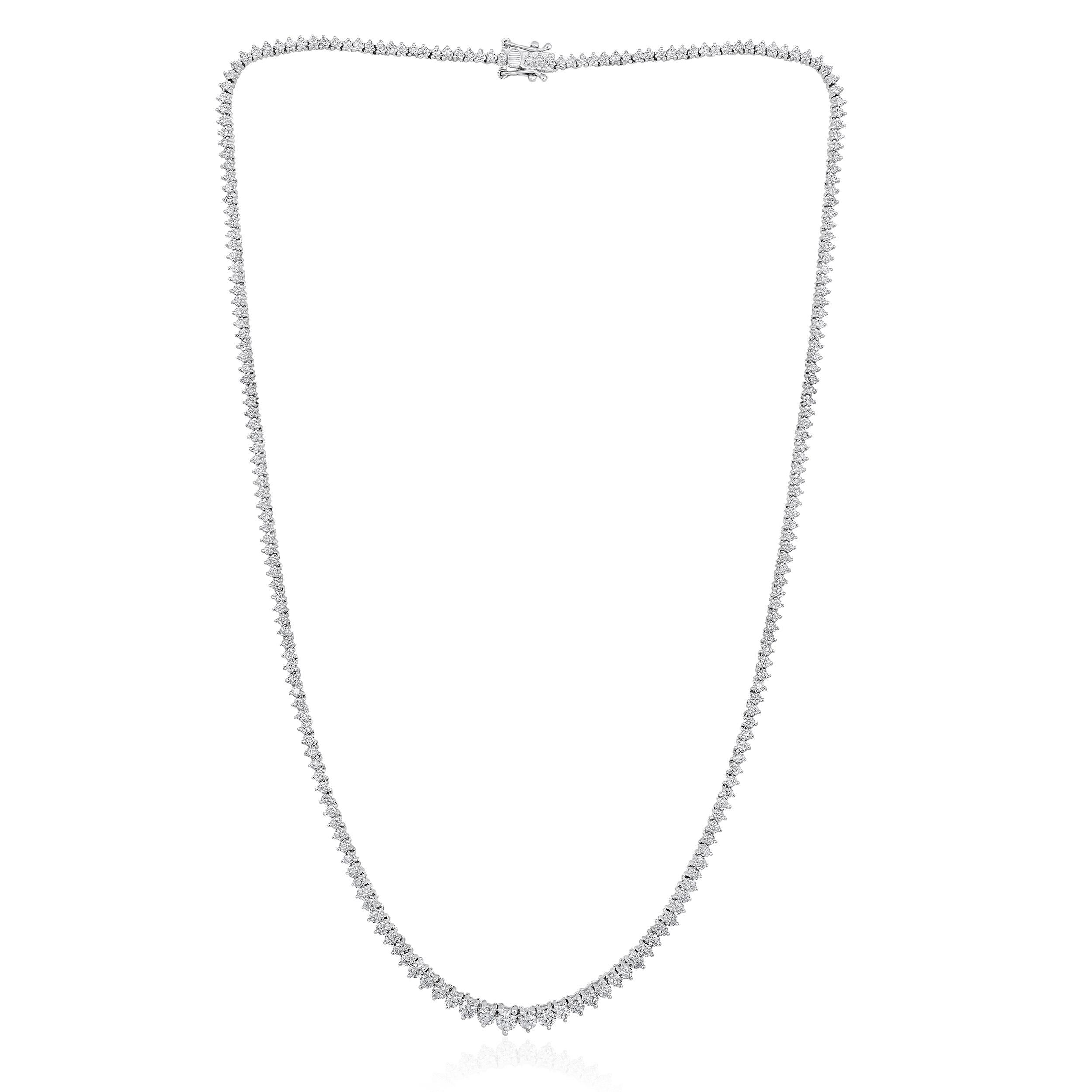 Crafted in 14.75 grams of 14K White Gold, the necklace contains 217 stones of Round Diamonds with a total of 4.16 carat in F-G color and VS-SI carat. The necklace length is 16 inches.

CONTEMPORARY AND TIMELESS ESSENCE: Crafted in 14-karat/18-karat