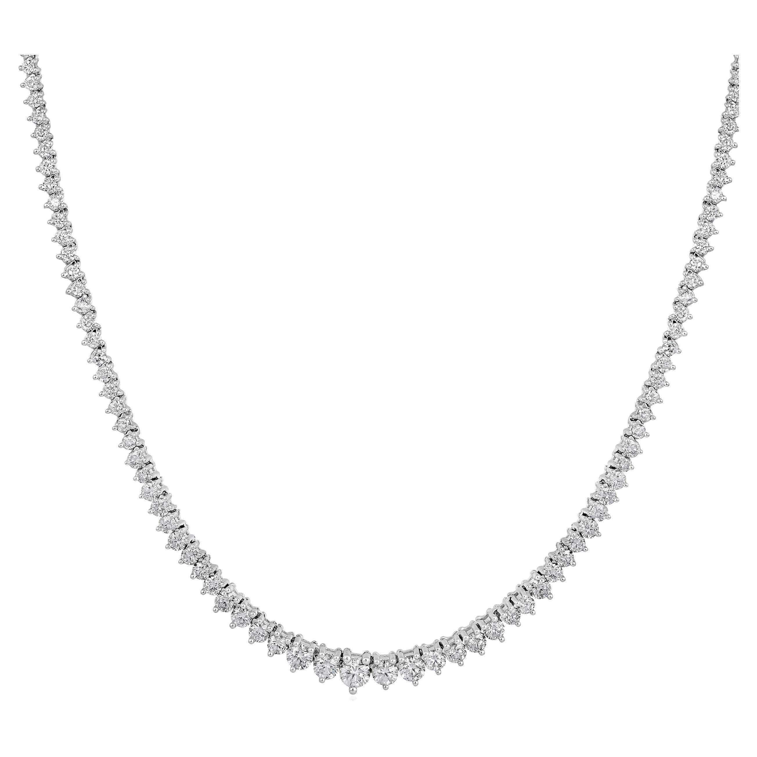 Certified 14k Gold 4.2ct Natural Diamond Graduated 3 Prong Tennis Wed Necklace For Sale