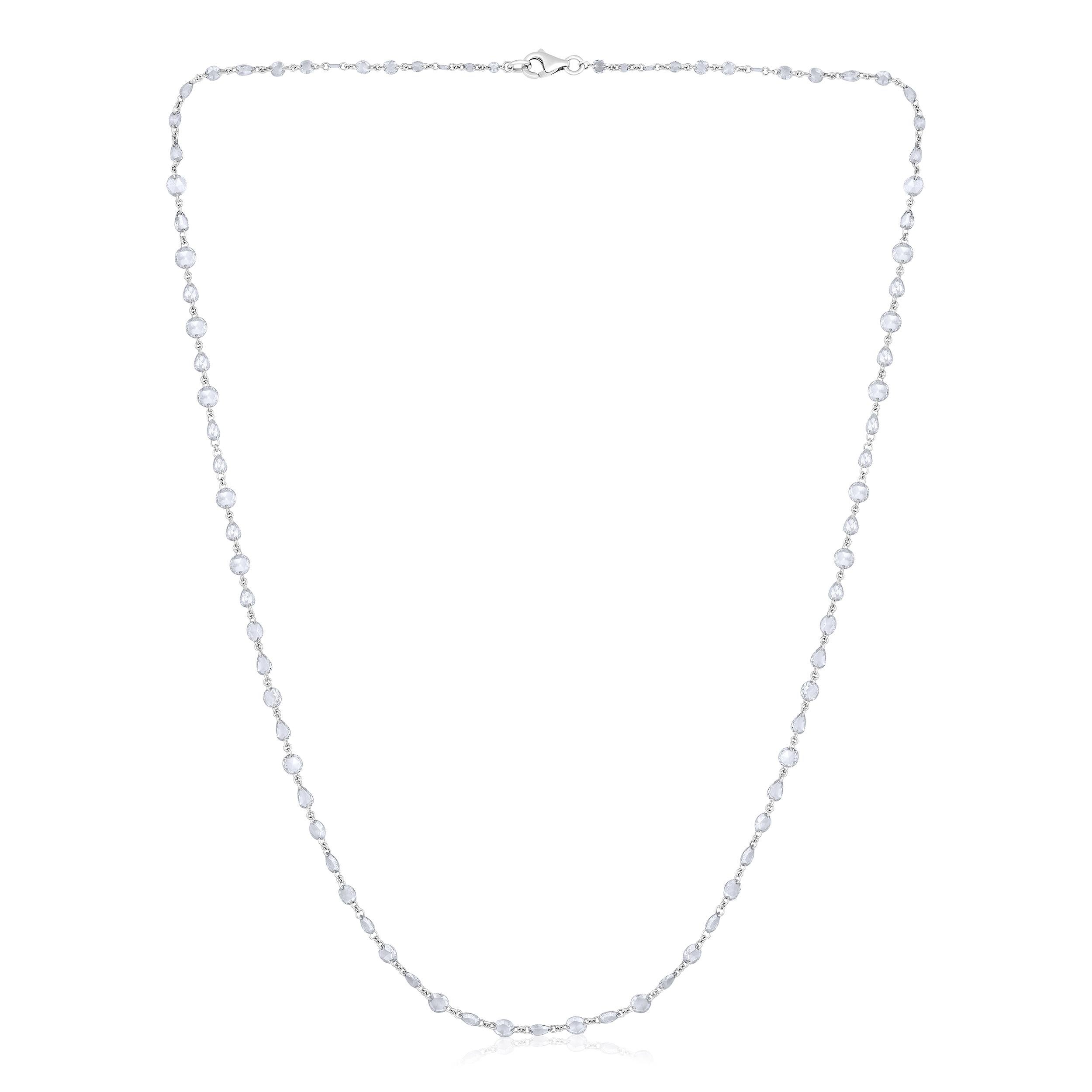 Crafted in 2.58 grams of 14K White Gold, the necklace contains 83 stones of Rose Cut Natural Diamonds with a total of 4.66 carat in E-F color and VVS-VS clarity. The necklace length is 18 inches.

CONTEMPORARY AND TIMELESS ESSENCE: Crafted in