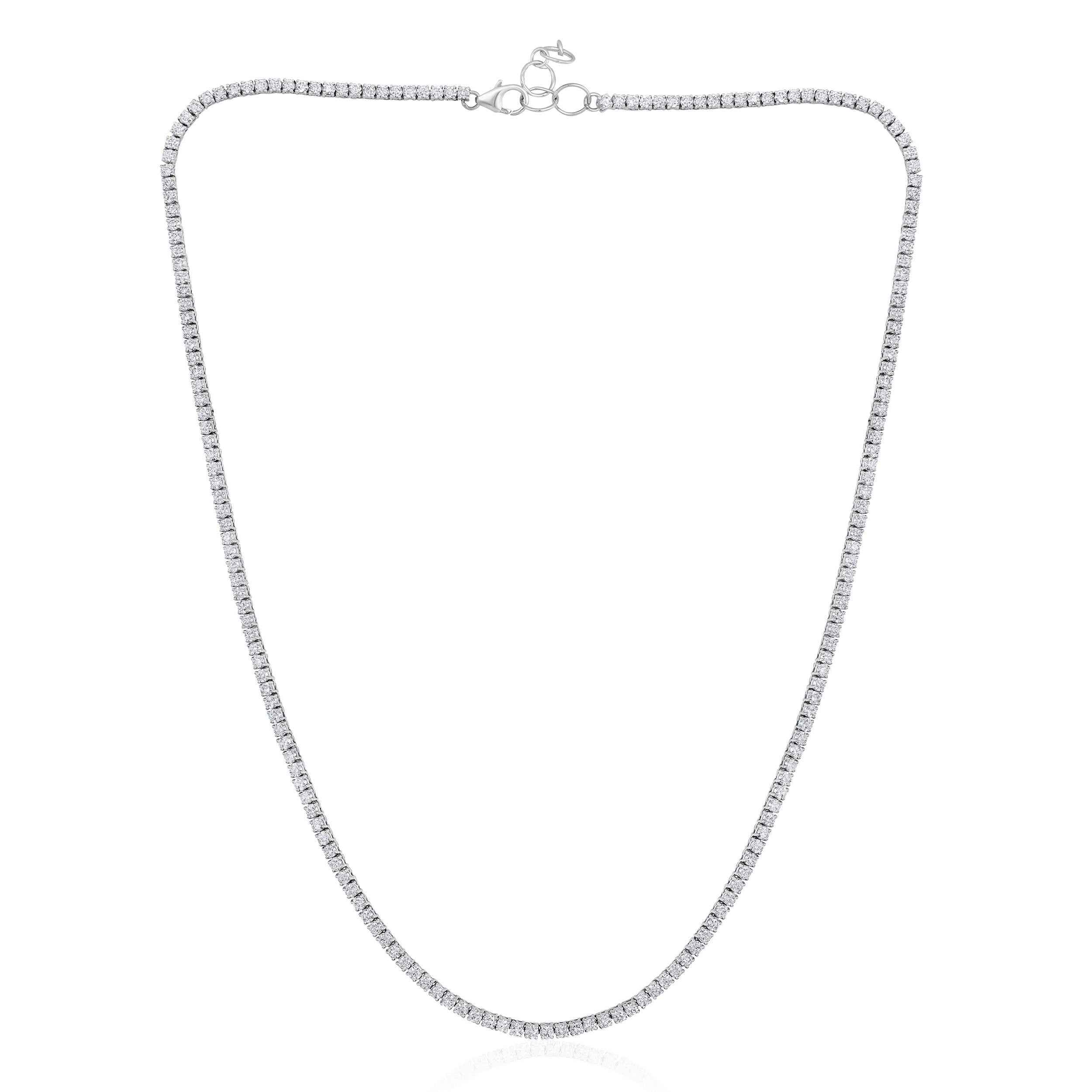 Crafted in 18.8 grams of 14K White Gold, the necklace contains 131 stones of Round Diamonds with a total of 8.61 carat in F-G color and VS-SI carat. The necklace length is 16 inches.

This jewelry piece will be expertly crafted by our skilled