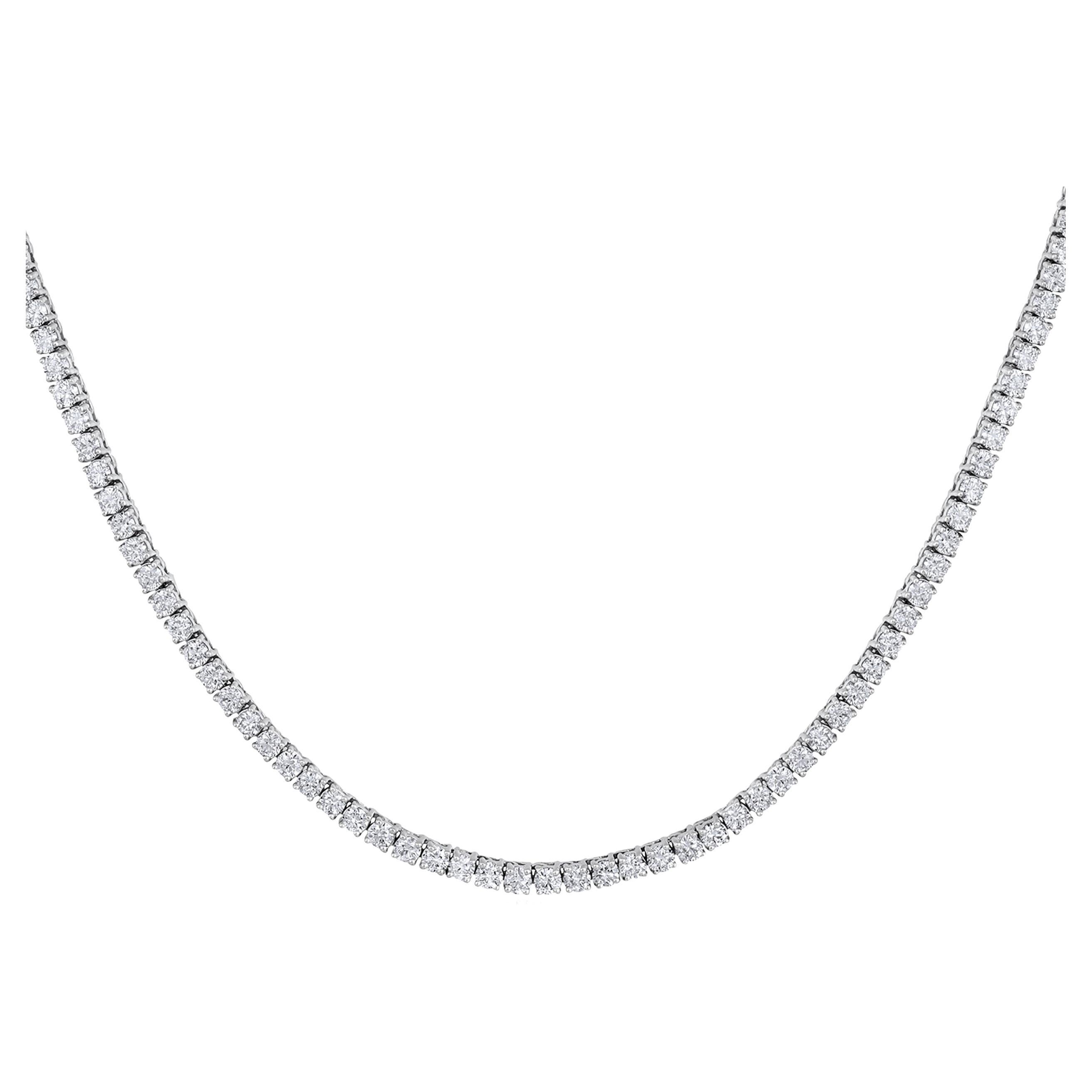 Certified 14k Gold 4.8 Carat Natural Diamond 4 Prong Tennis Wedding Necklace For Sale