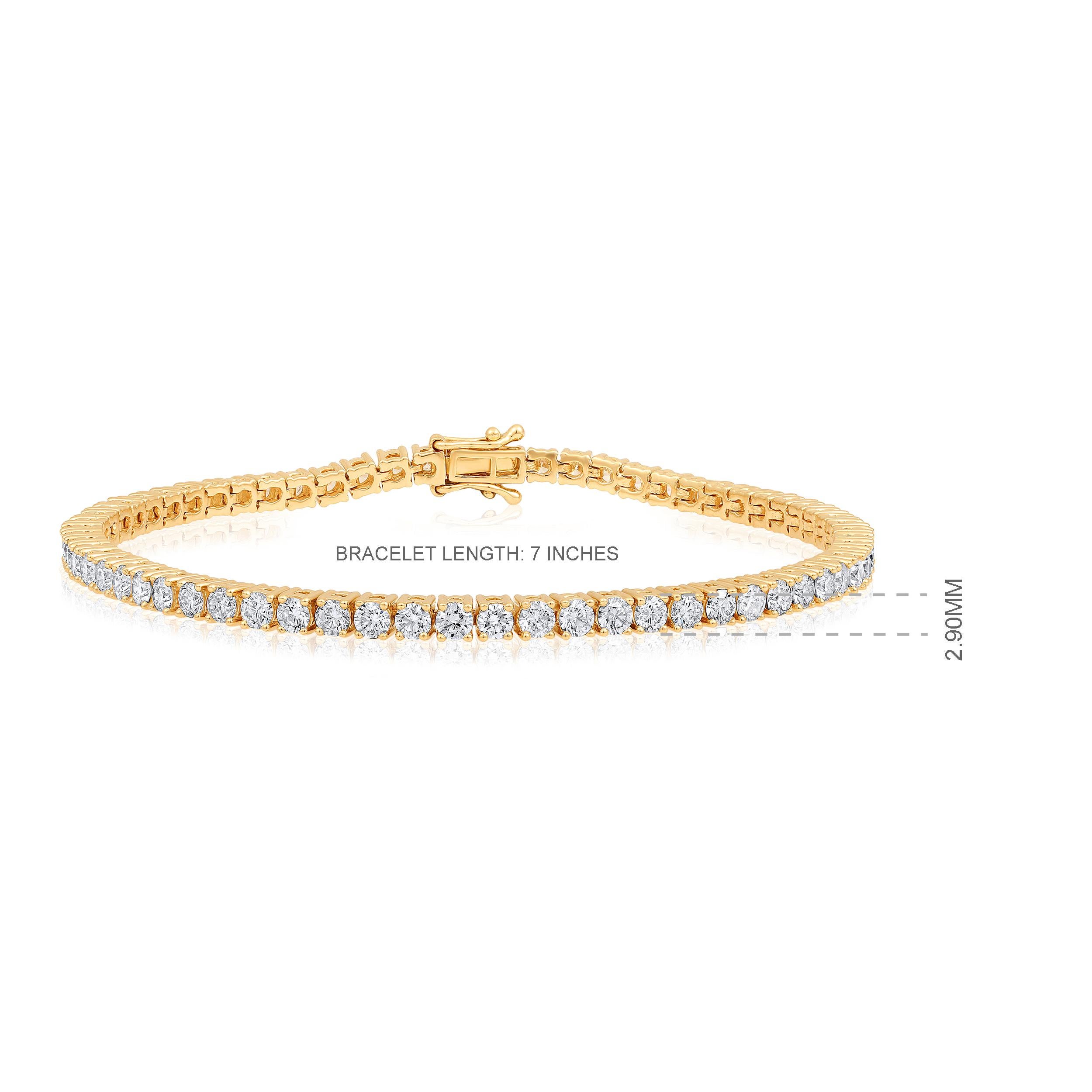 Brilliant Cut Certified 14k Gold 4 Carat Natural Diamond 4 Prong Tennis Wedding Bracelet For Sale