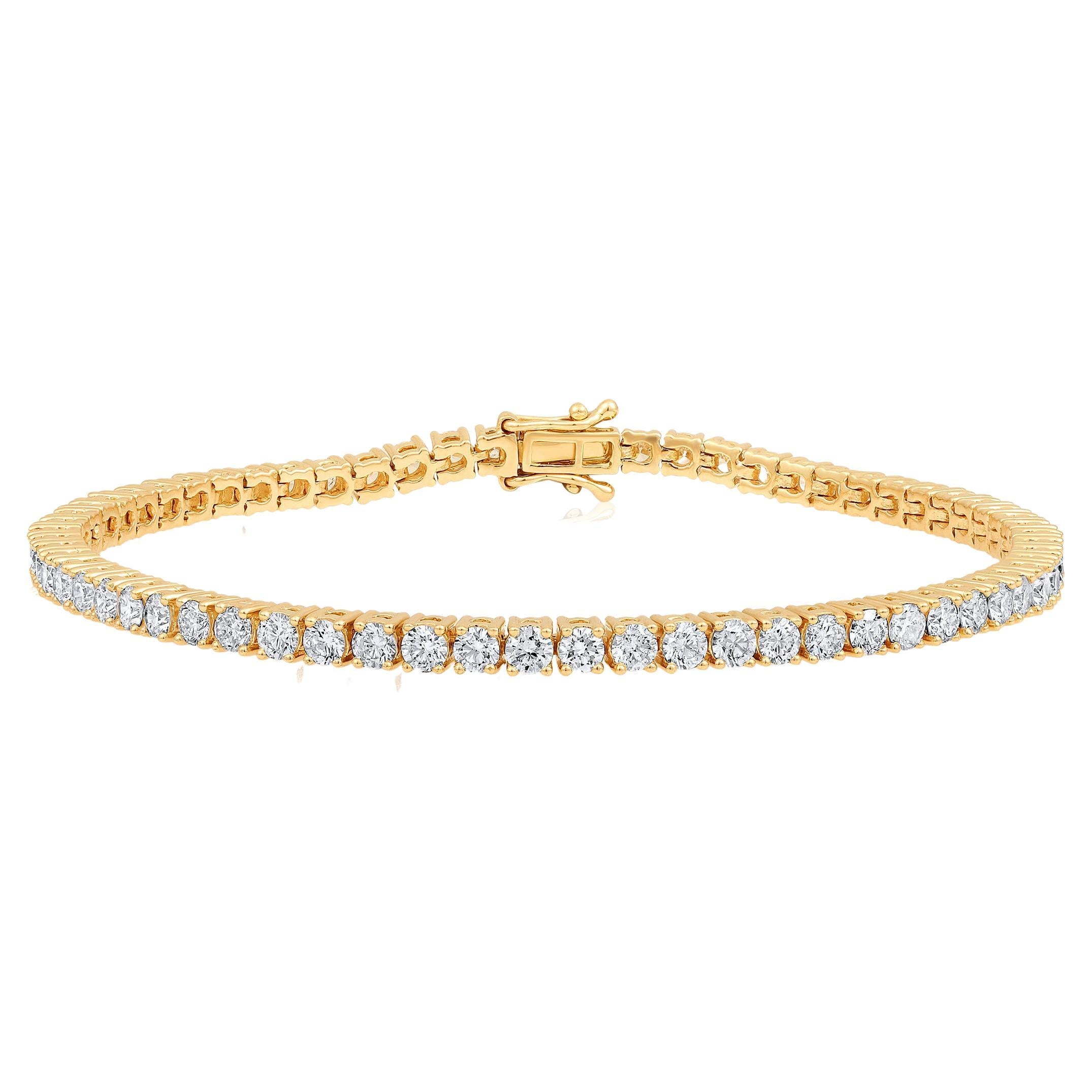 Certified 14k Gold 4 Carat Natural Diamond 4 Prong Tennis Wedding Bracelet For Sale