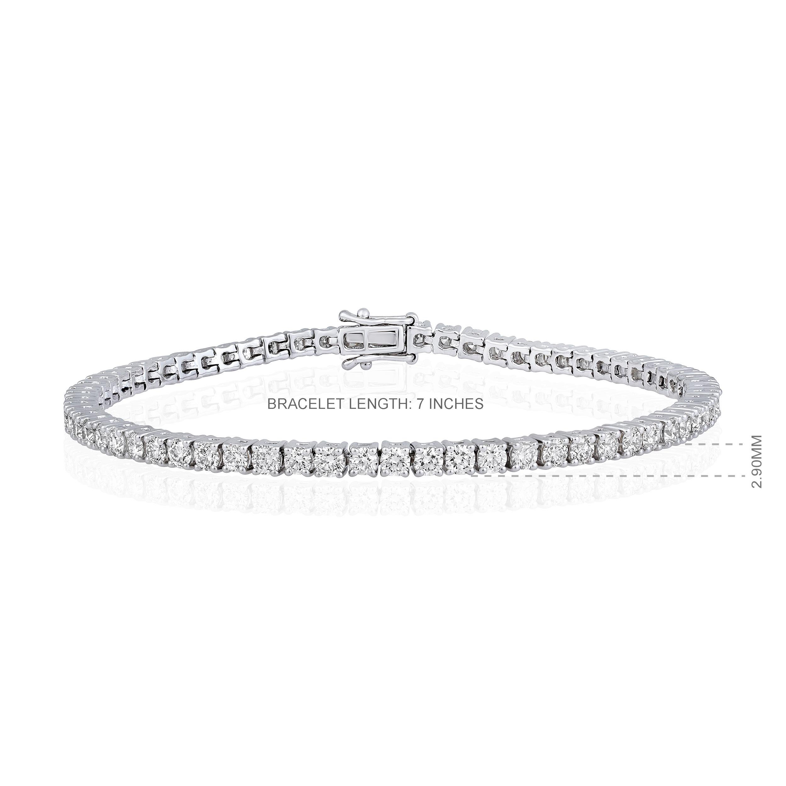 Bracelet de mariage en or 14K certifié avec 4ct de diamant naturel G-VS 2.9mm 4 Prong Tennis Bracele Neuf - En vente à Los Angeles, CA
