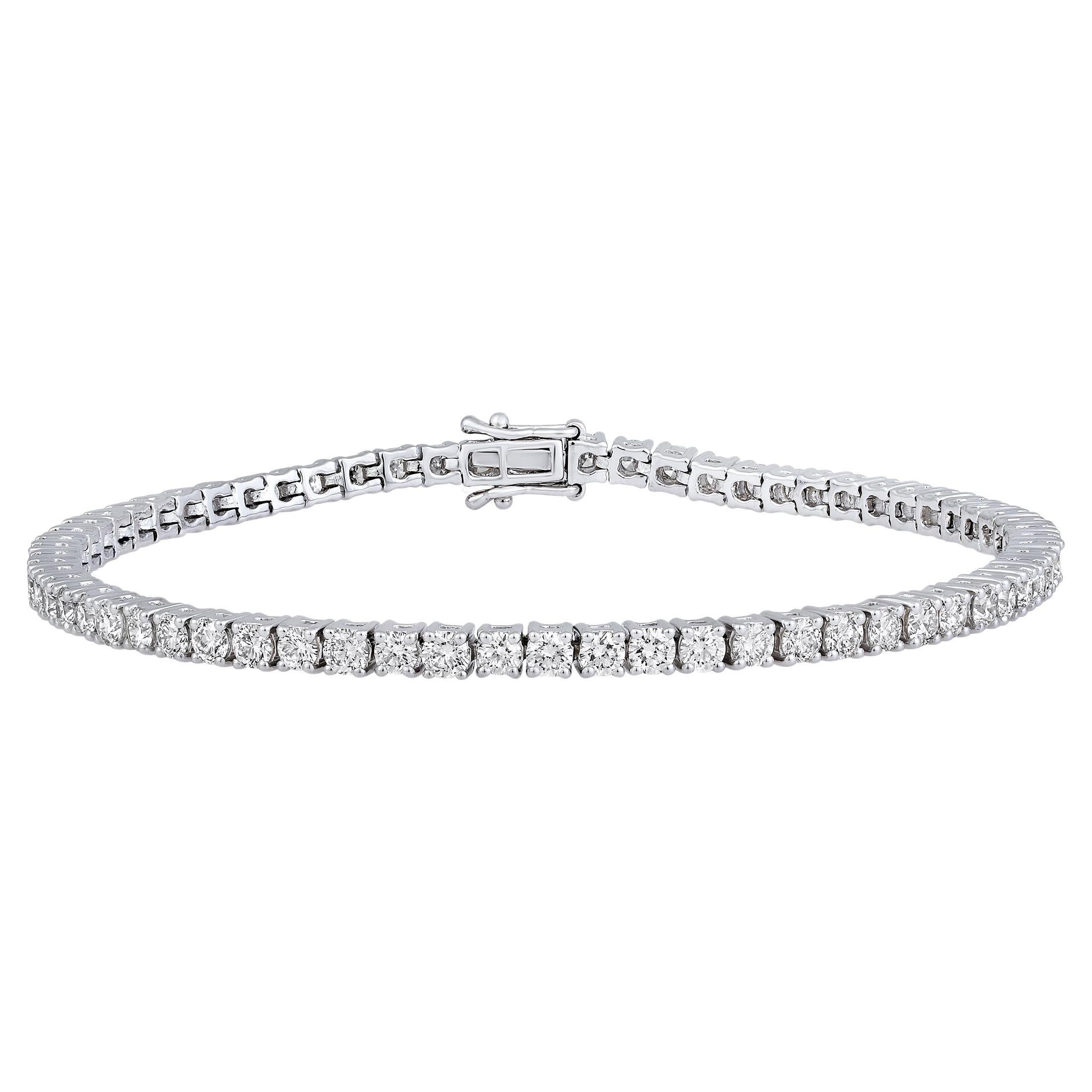 Bracelet de mariage en or 14K certifié avec 4ct de diamant naturel G-VS 2.9mm 4 Prong Tennis Bracele en vente