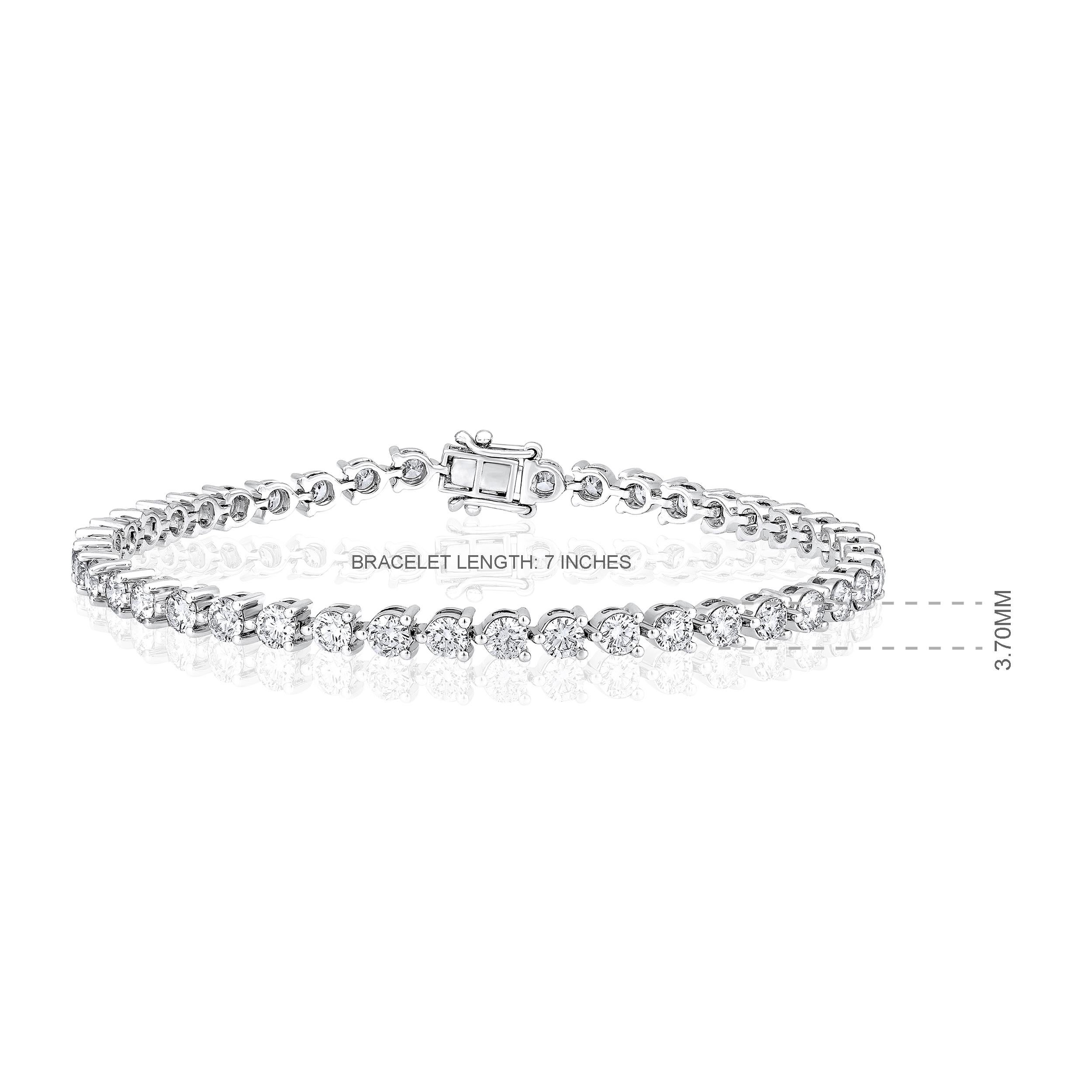 Brilliant Cut Certified 14k Gold 5.2 Carat Natural Diamond 3 Prong Tennis Wedding Bracelet For Sale