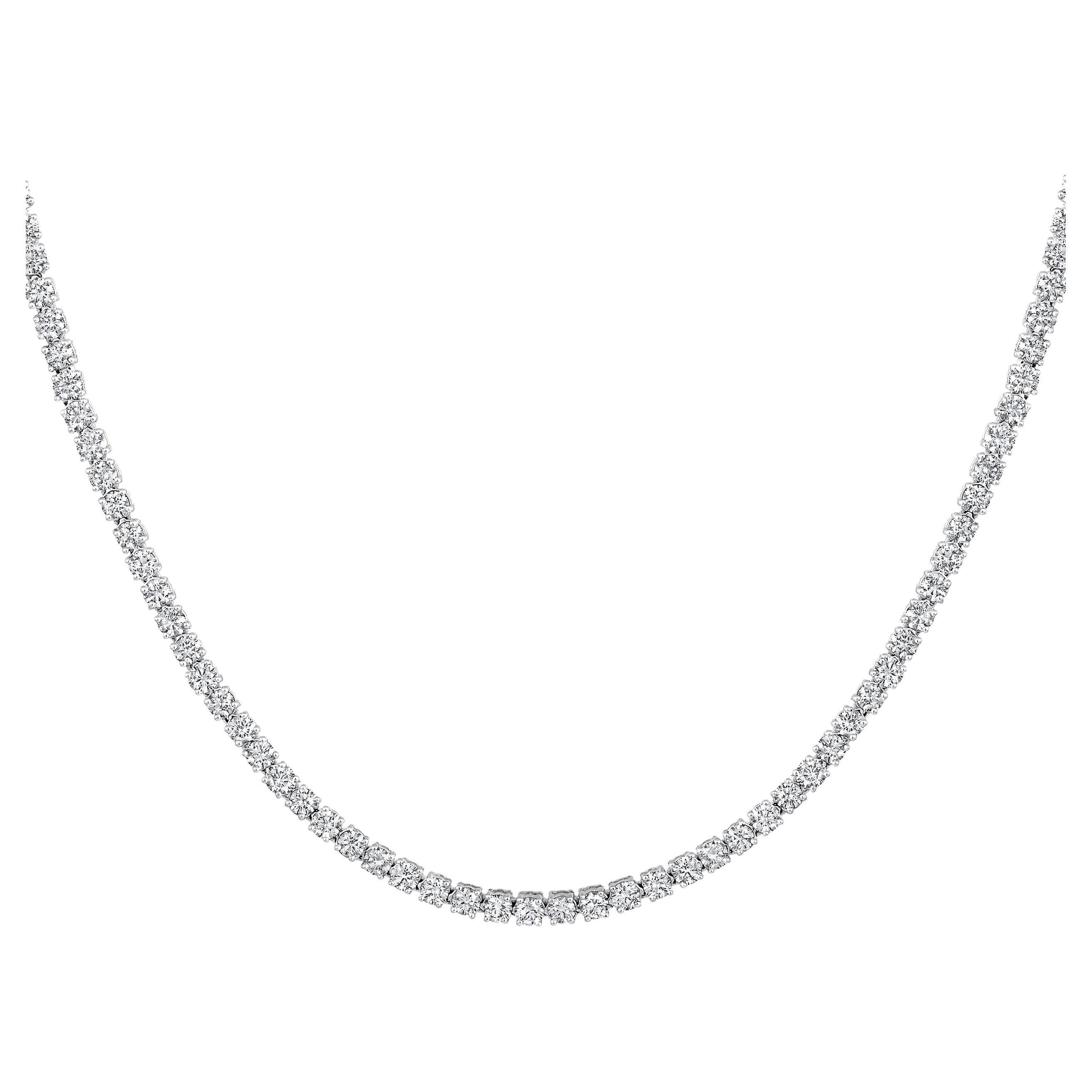 Certified 14k Gold 5 Carat Natural Diamond 4 Prong Tennis Wedding Necklace For Sale