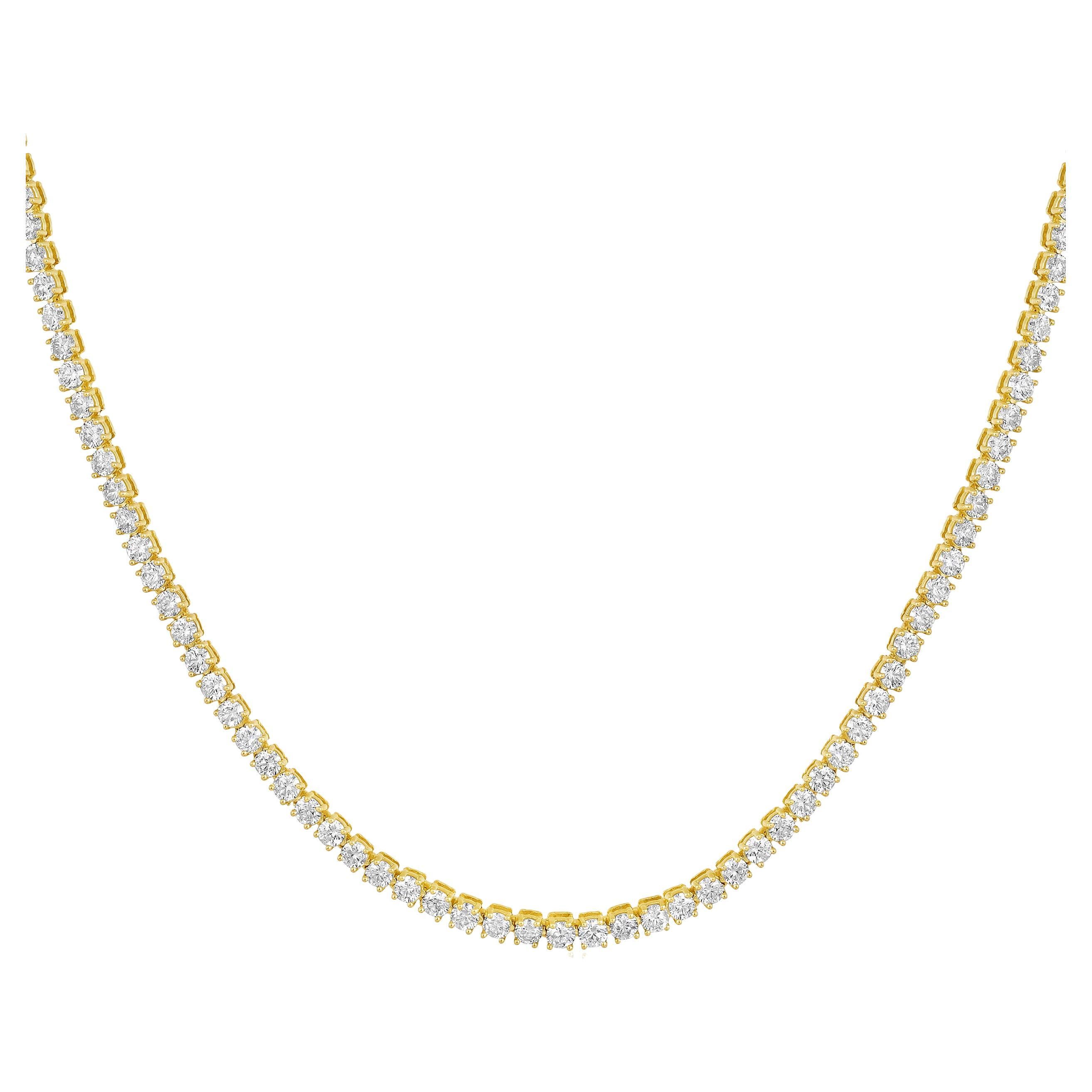 Certified 14k Gold 6.1 Carat Natural Diamond 4 Prong Tennis Wedding Necklace For Sale
