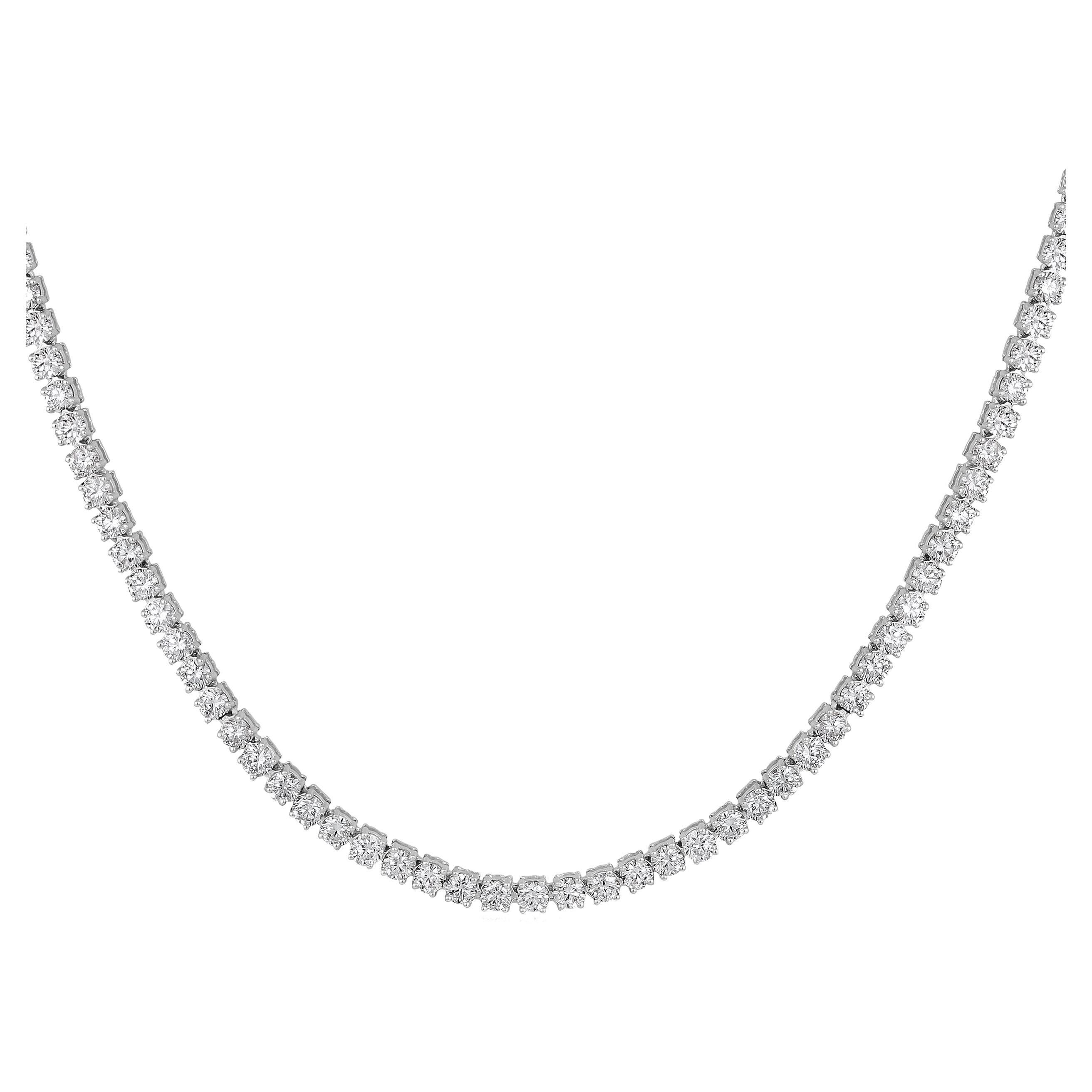 Certified 14k Gold 7.1 Carat Natural Diamond 4 Prong Tennis Wedding Necklace For Sale