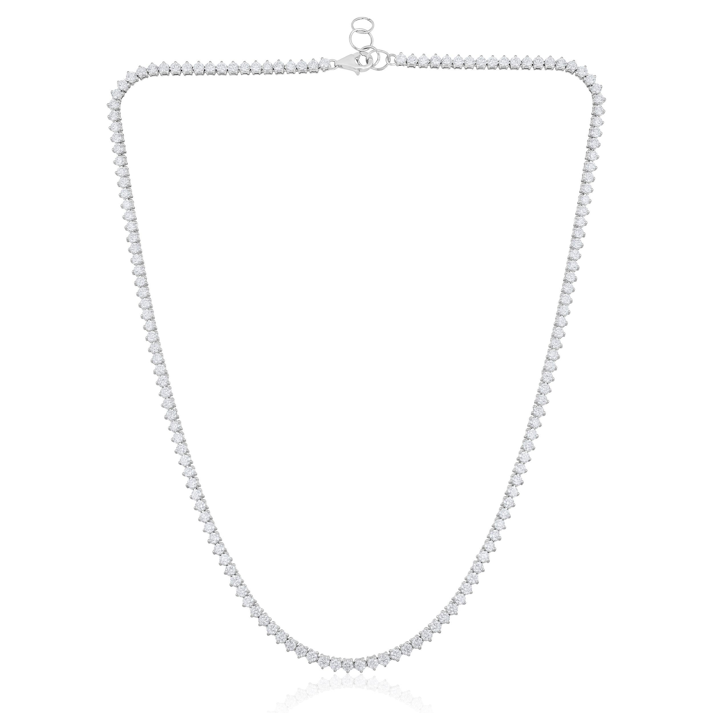 Crafted in 14.17 grams of 14K White Gold, the necklace contains 150 stones of Round Diamonds with a total of 8.35 carat in G-H color and VS-SI carat. The necklace length is 18 inches.

CONTEMPORARY AND TIMELESS ESSENCE: Crafted in 14-karat/18-karat