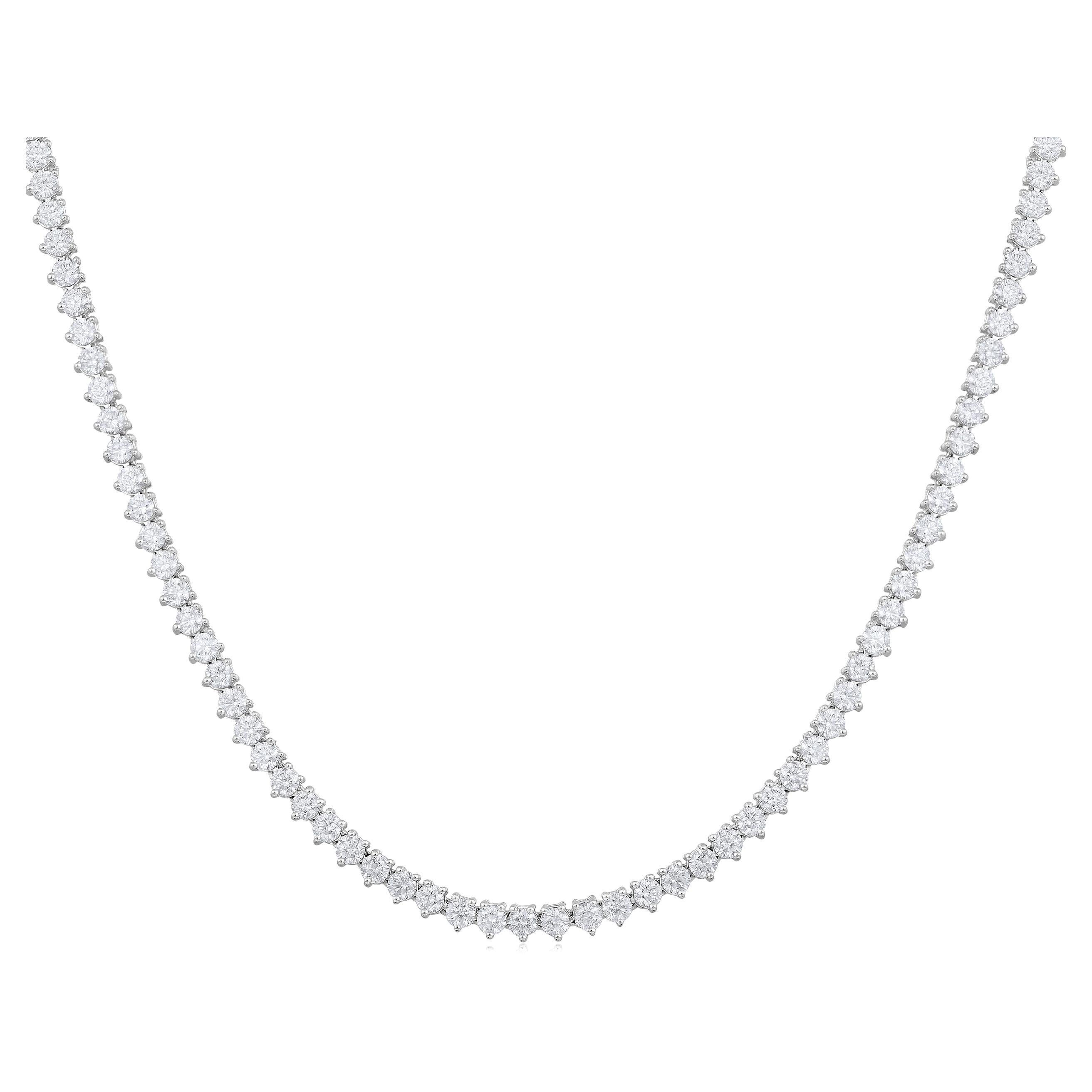 zertifizierte 14K Gold 8.4 Karat natürlicher Diamant 3.3 mm 3 Zacken Tennis Hochzeit Halskette im Angebot