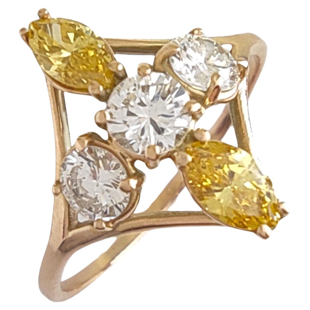 Bague en or 14K certifié avec diamant de couleur fantaisie pour femme, un cadeau pour elle