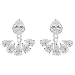 Certified 14K White Gold Mixed Cut 5.64Ct Diamond Jacket Stud Earrings