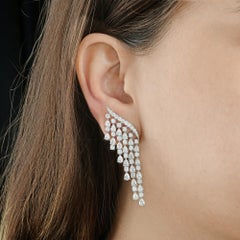 14K White Gold Mixed Cut Certified Natural Diamond Cascading Drop Earrings